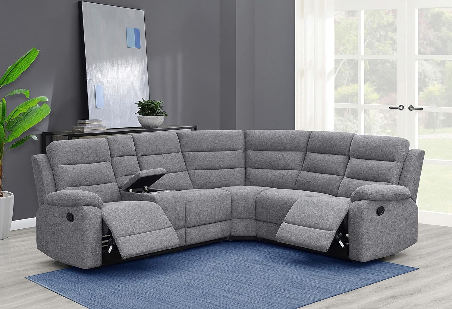 David 3-Piece Motion Sectional Sofa In Smoke Manual Reclining-1