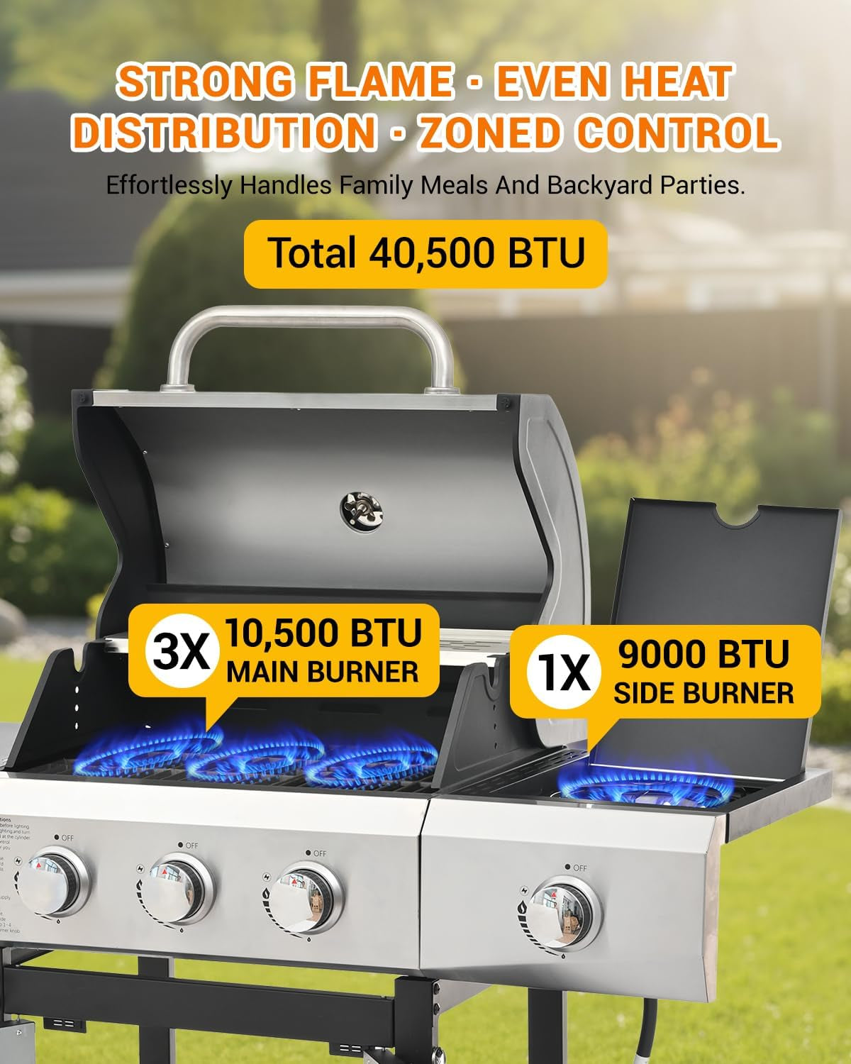 40,500 BTU 3-Burner Propane Grill With Side-Burner