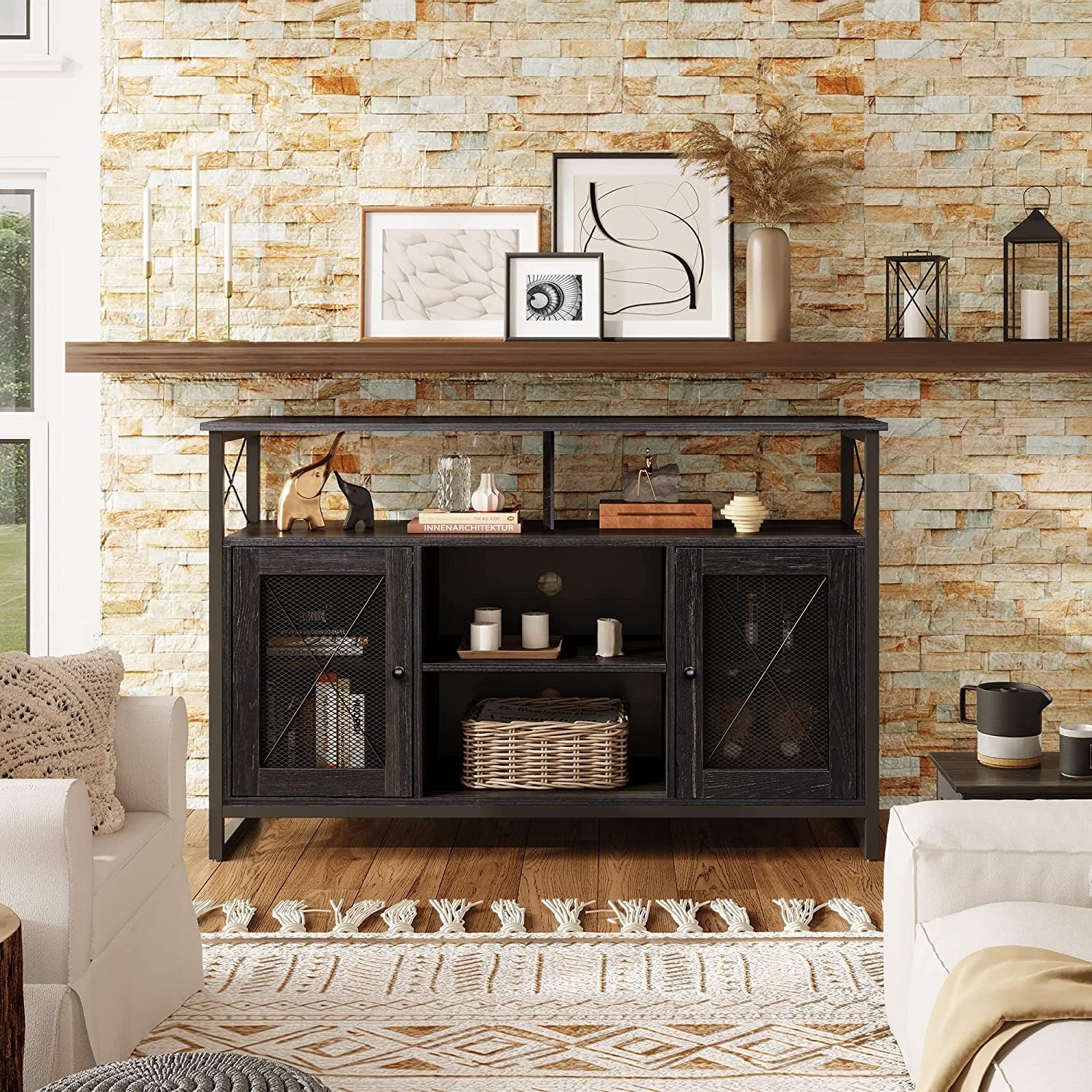 55 Inch TV Stand with Storage, Industrial Farmhouse Style-2