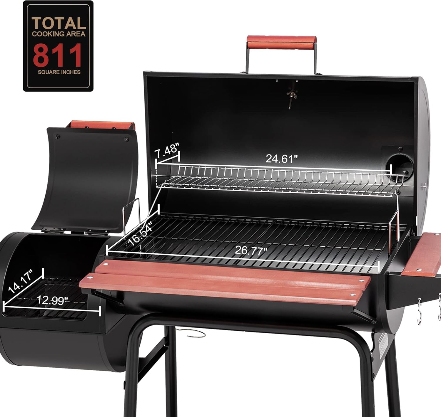 Charcoal Offset Smoker Outdoor Grill 30 Inch Matte Black