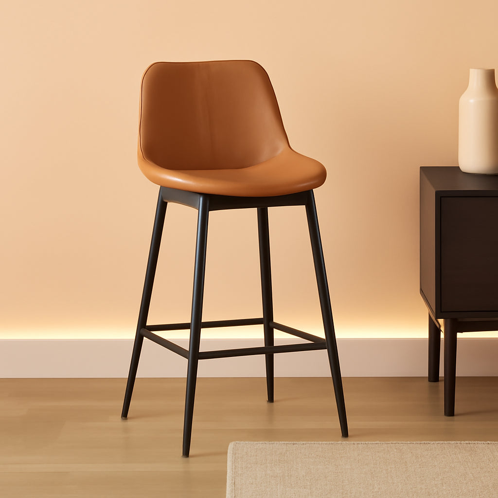 Bar Stool Set Of 2 Caramel Brown Ergonomic Backrest-0