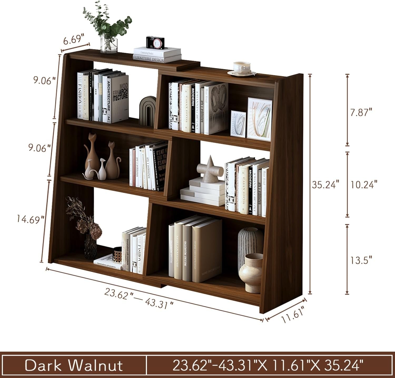 Three Tier Extendable Wooden Shelf Bookcase Walnut-1