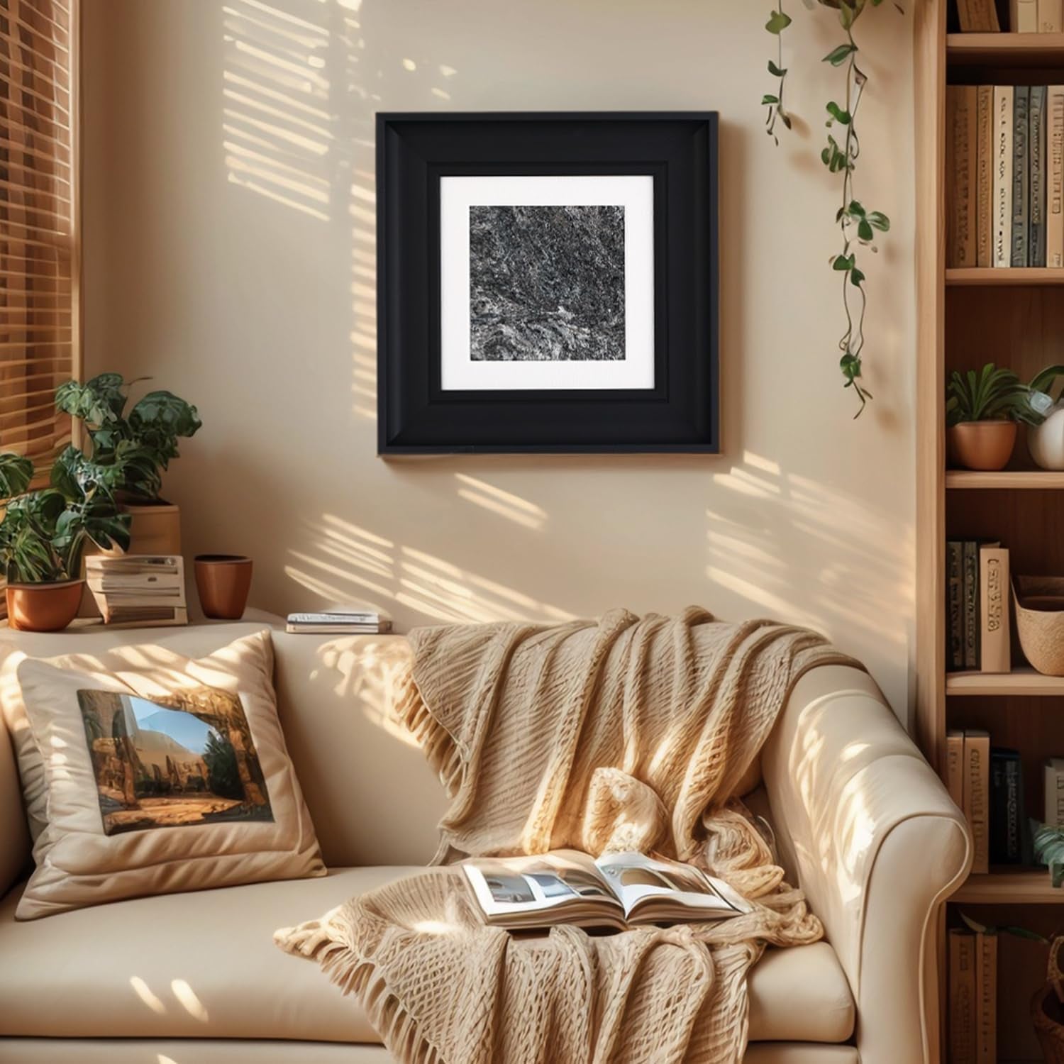 Framed Premium Natural Marble Wall Art 14x14 Inches-1