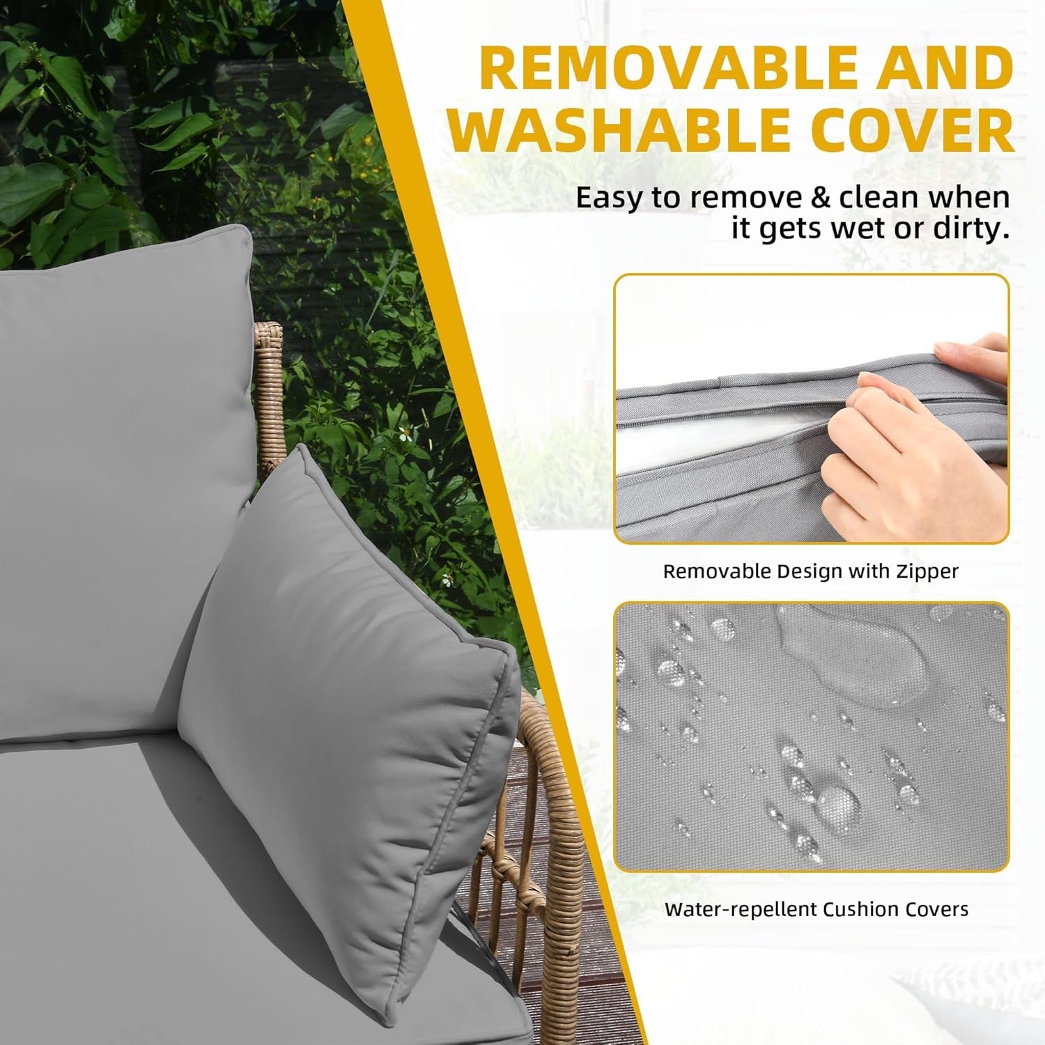 Patio Furniture Set 4 Piece Wicker Outdoor Grey Sectional-4