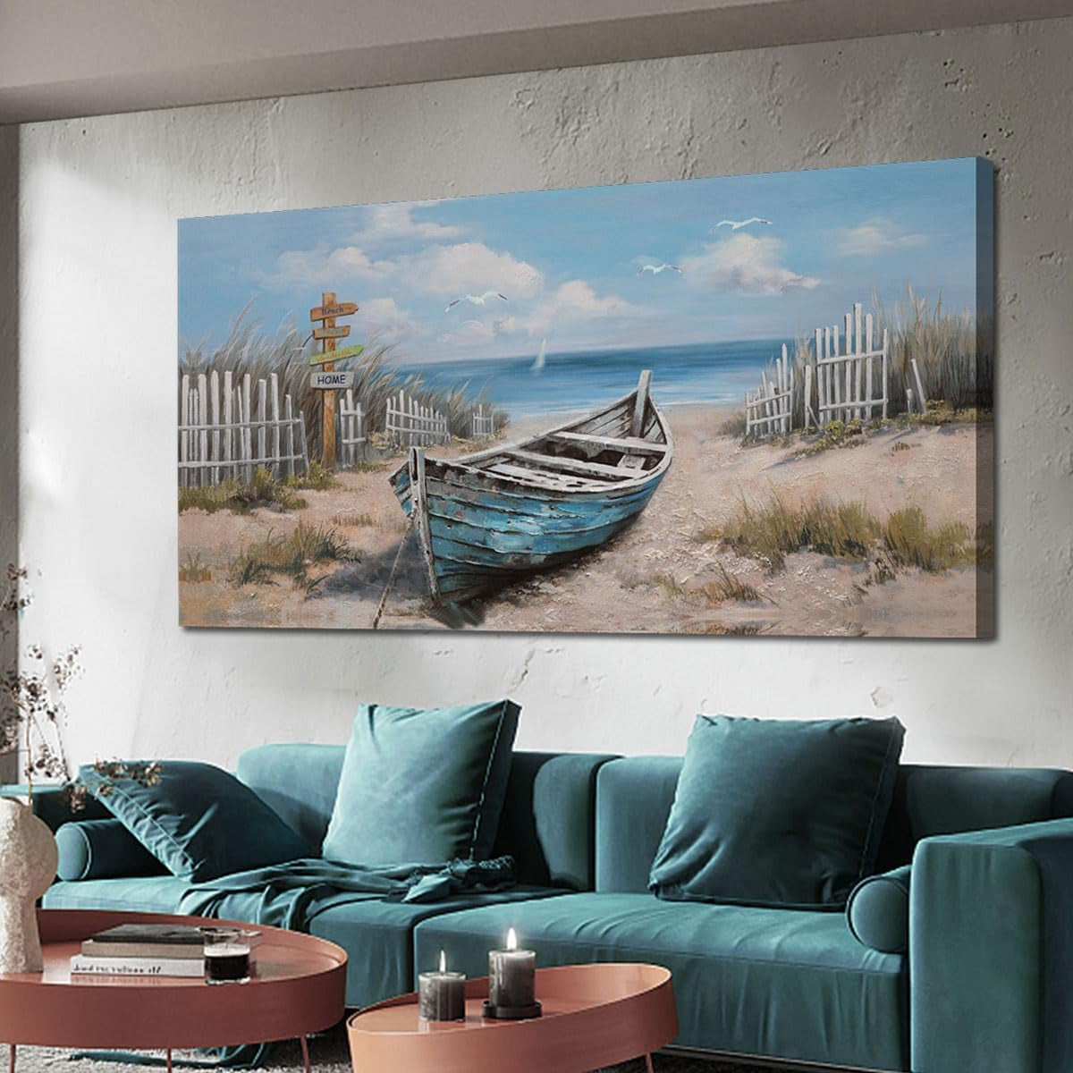 Nautical Canvas Wall Art 40x20 Inches Textured Blue-1
