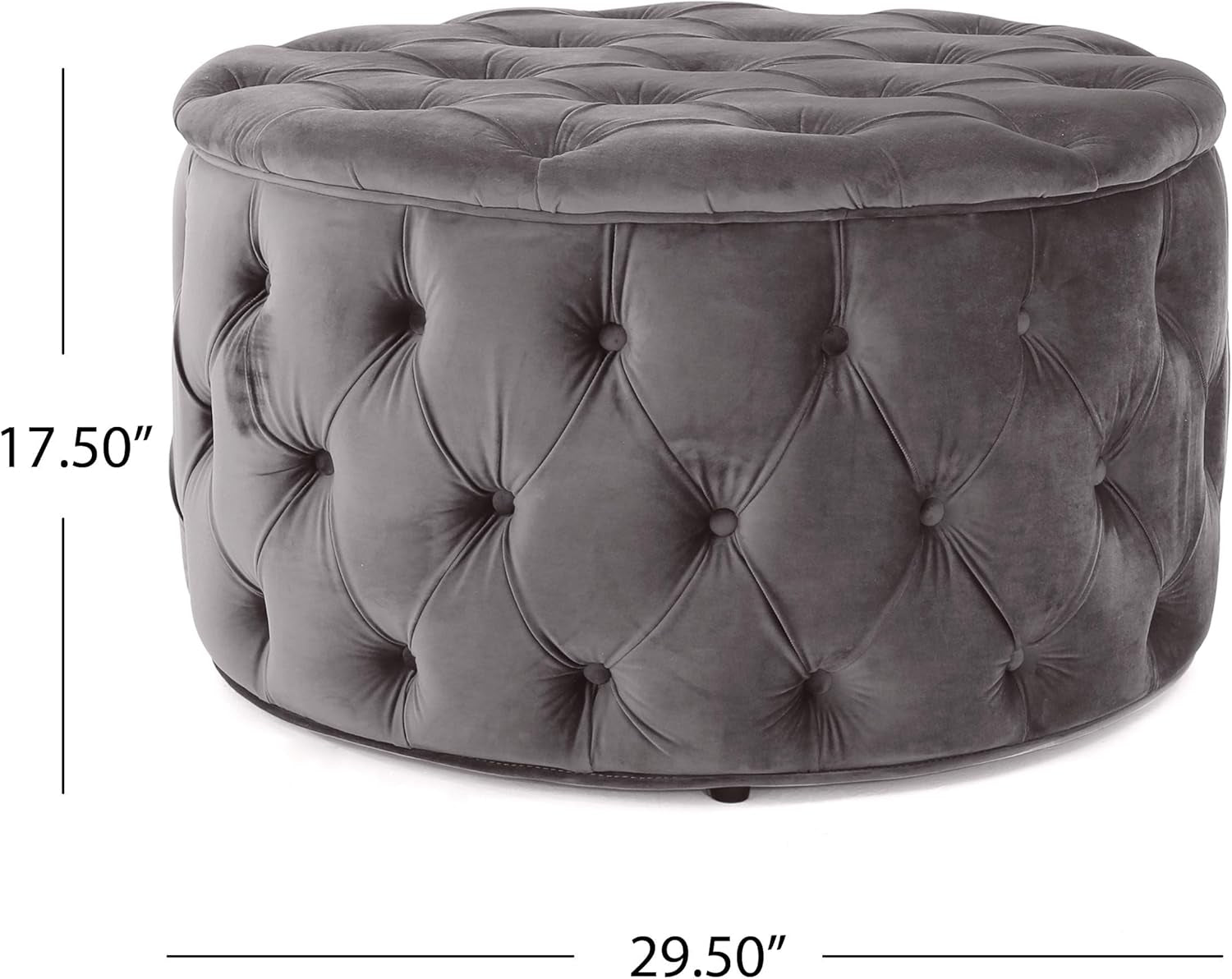 Grey Velvet Button Tufted Diamondlike Stitch Ottoman-2