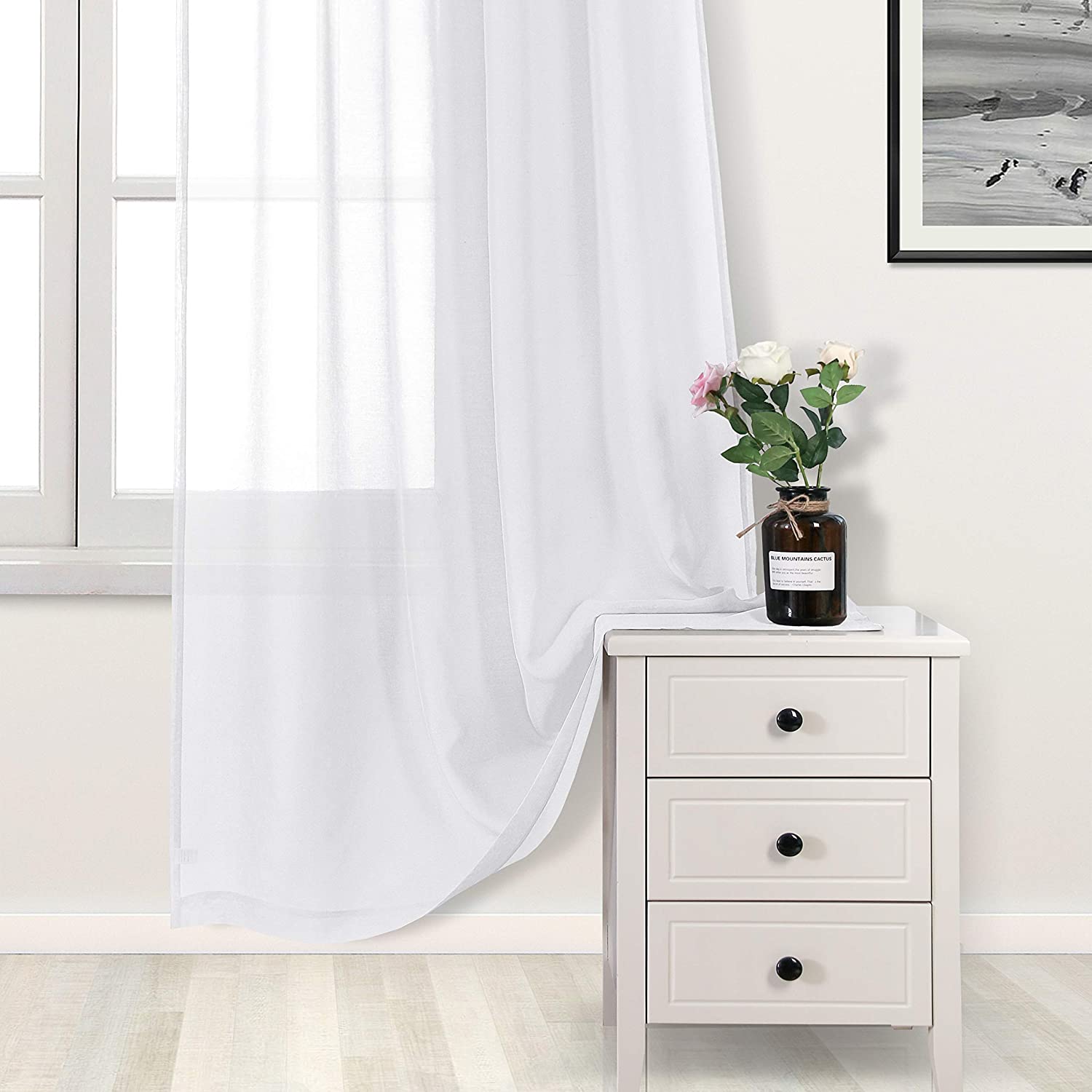 DWCN Faux Linen Sheer Curtains, Set of 2 Panels