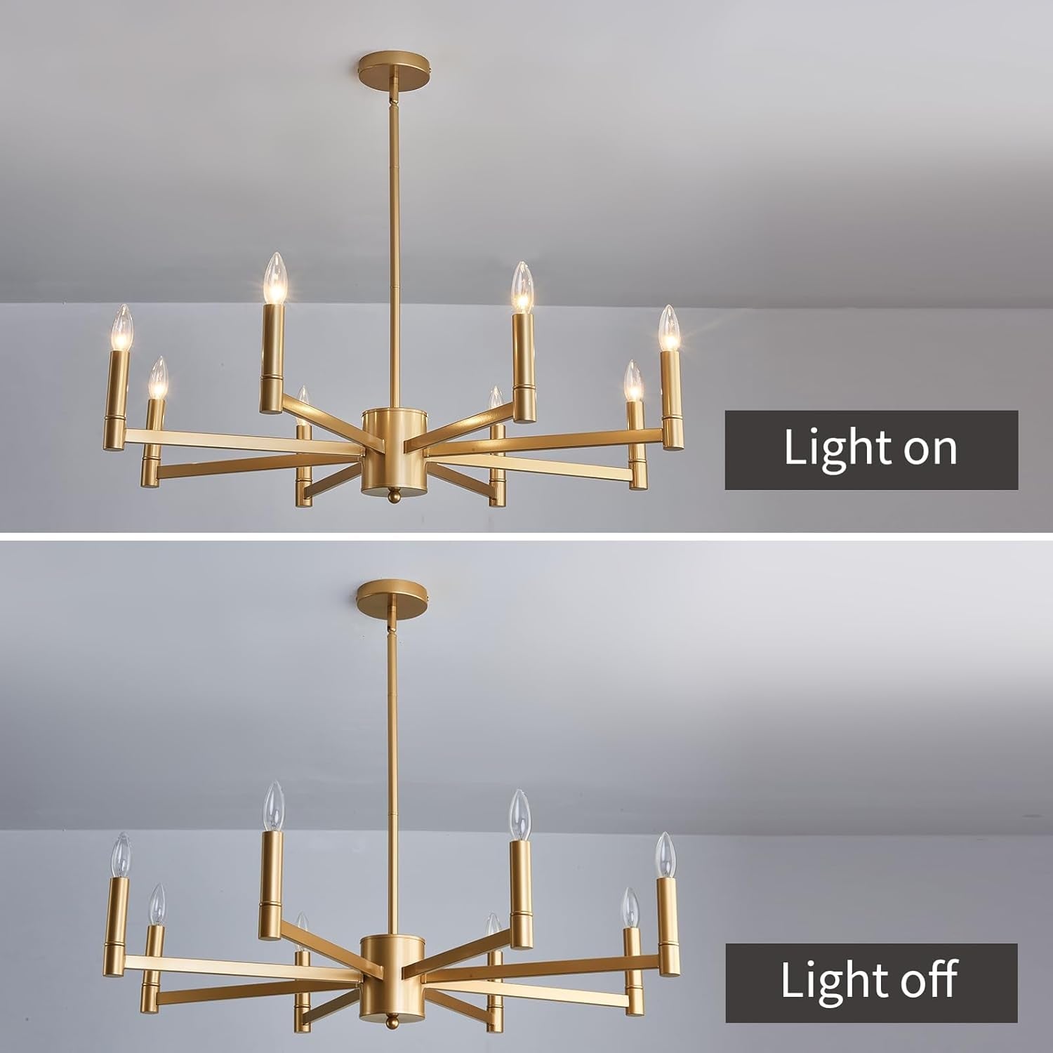 Gold Eight Light Candle Chandelier Modern Farmhouse-2