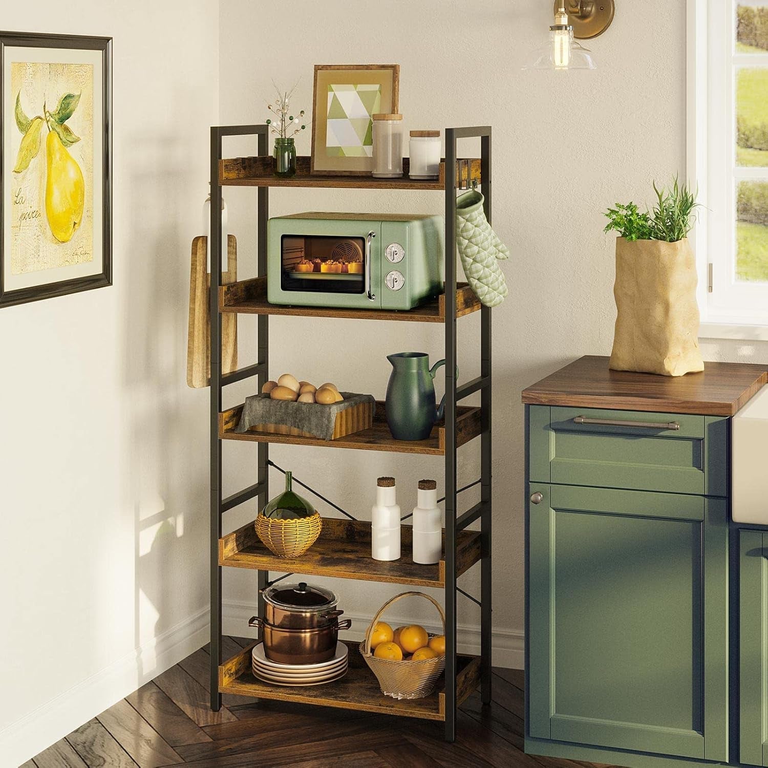 Industrial Rustic Brown Wood Quintuple Tier Bookcase-4