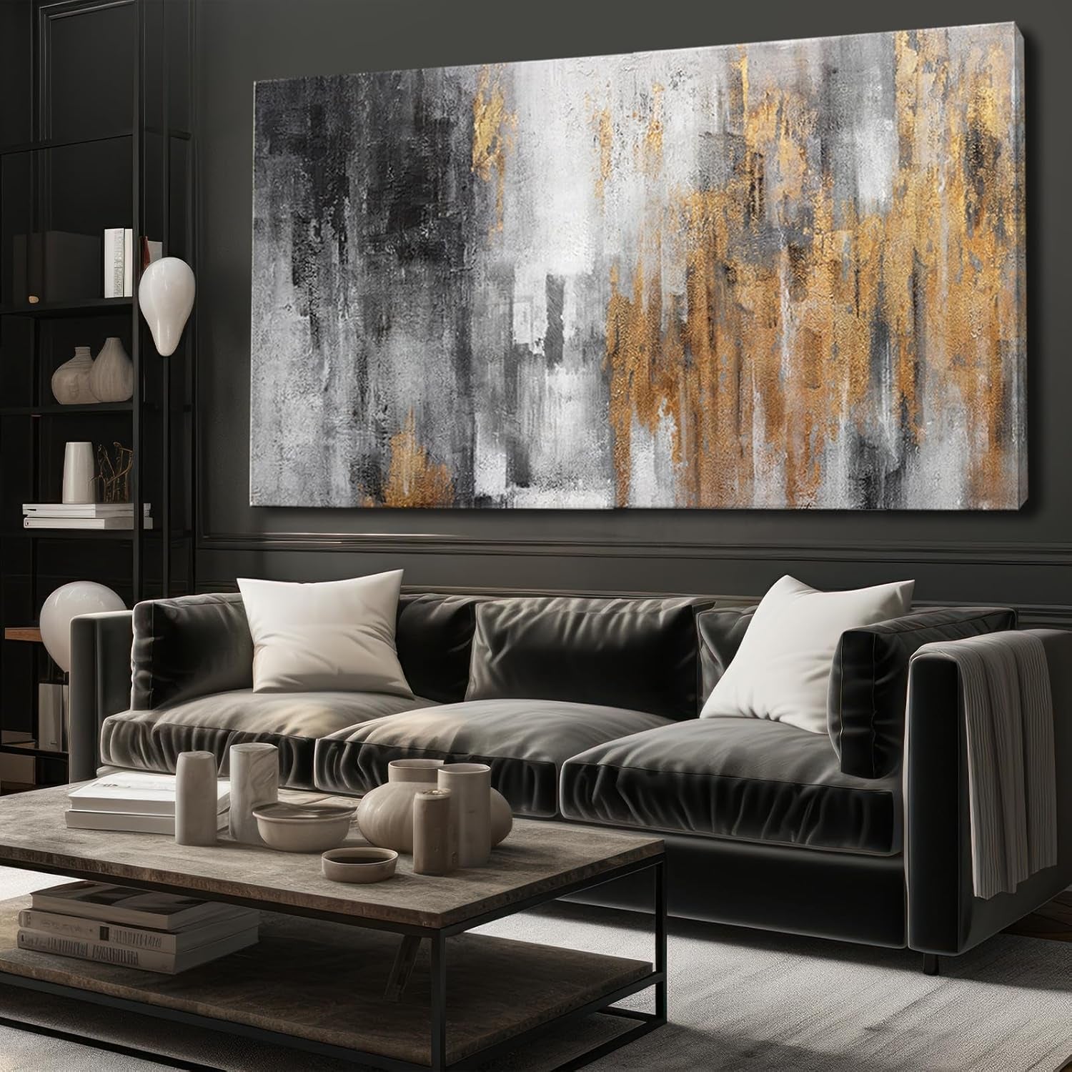 Abstract Textured Canvas Wall Art 30x60 Midnight Onyx-1