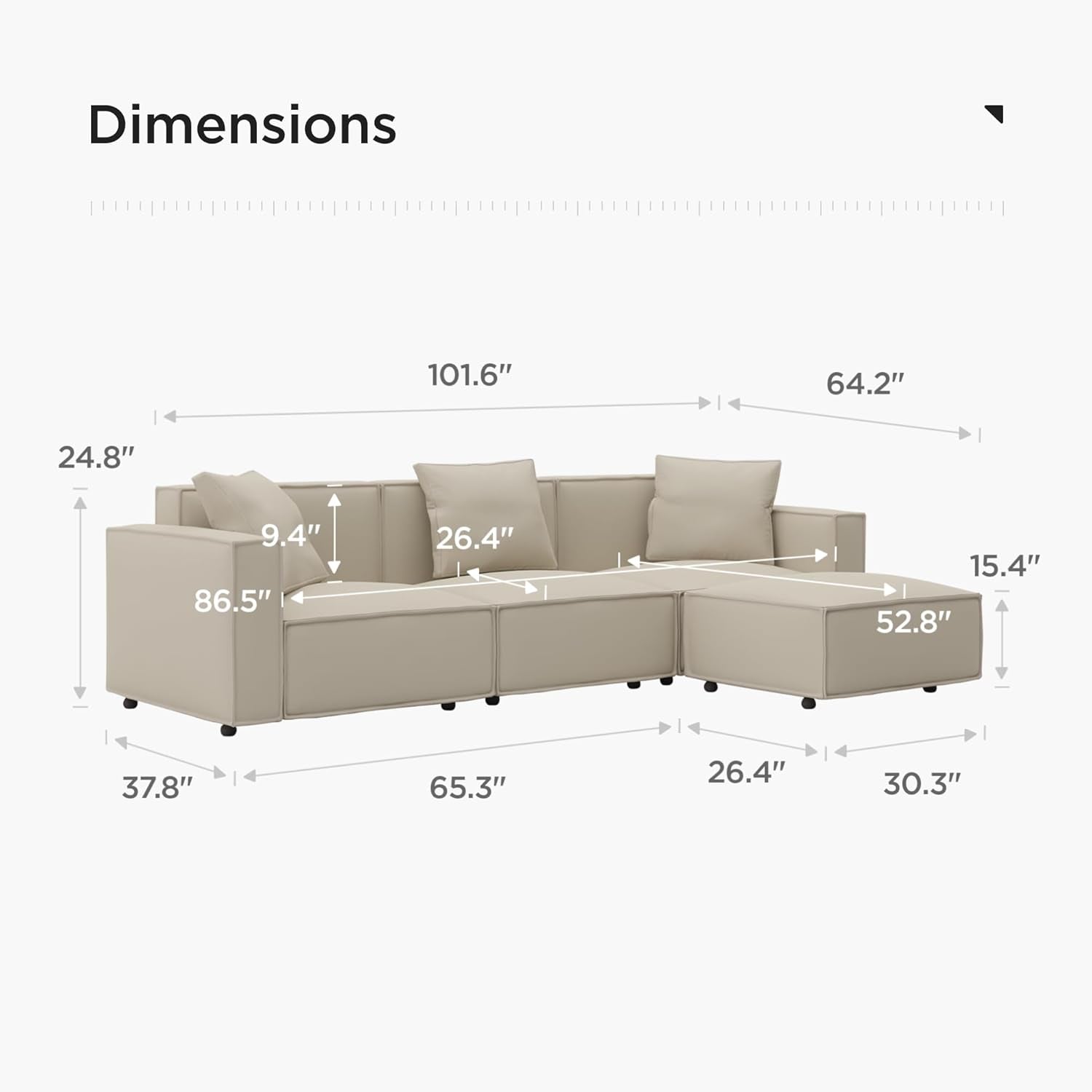 Luxury Modular Sectional Living Room Sofa Set, Modern Minimalist Style Couch with Ottoman and Chaise, L-Shape, Cream-1