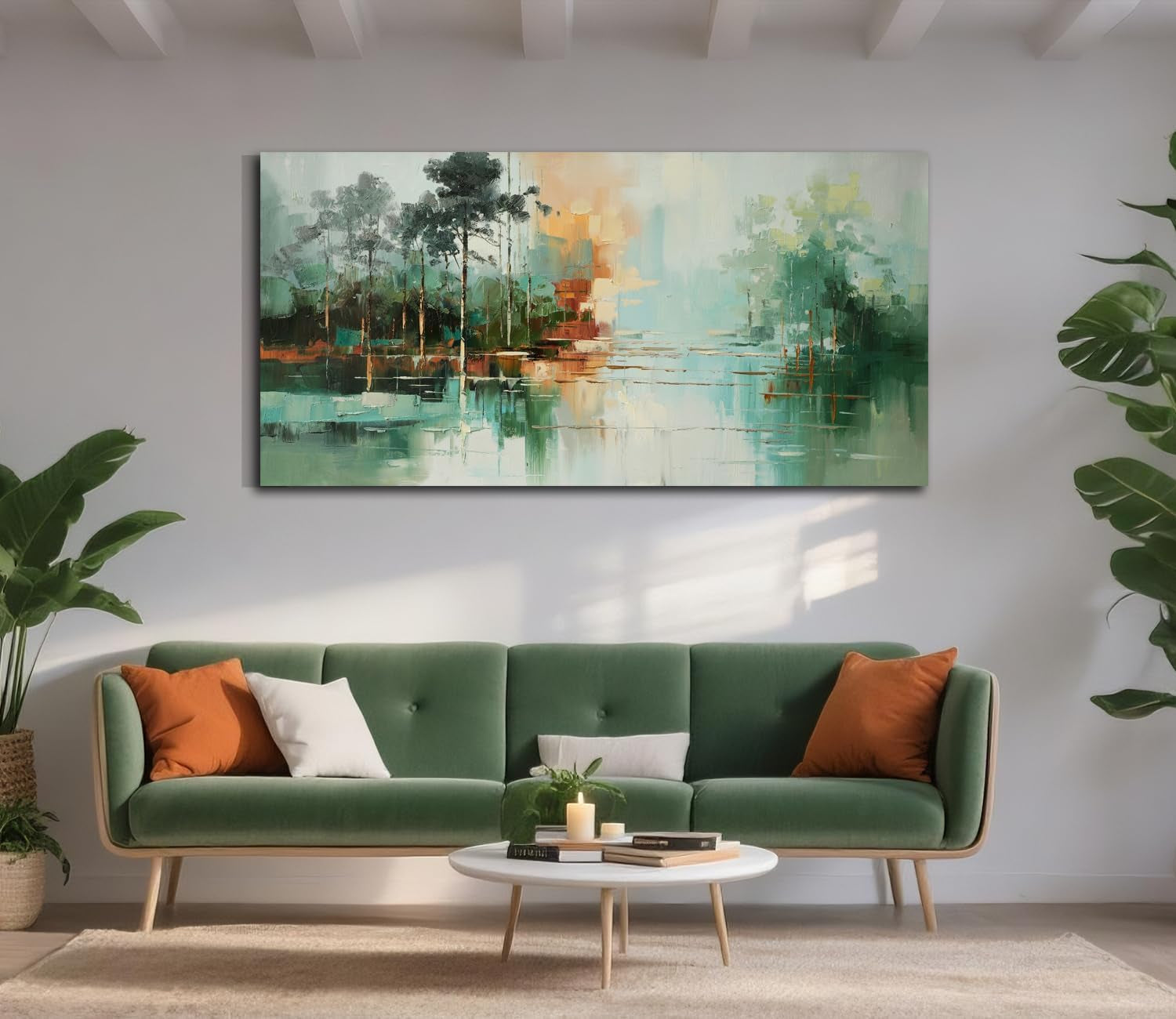 Teal Green Landscape Canvas Wall Art 58x29-1