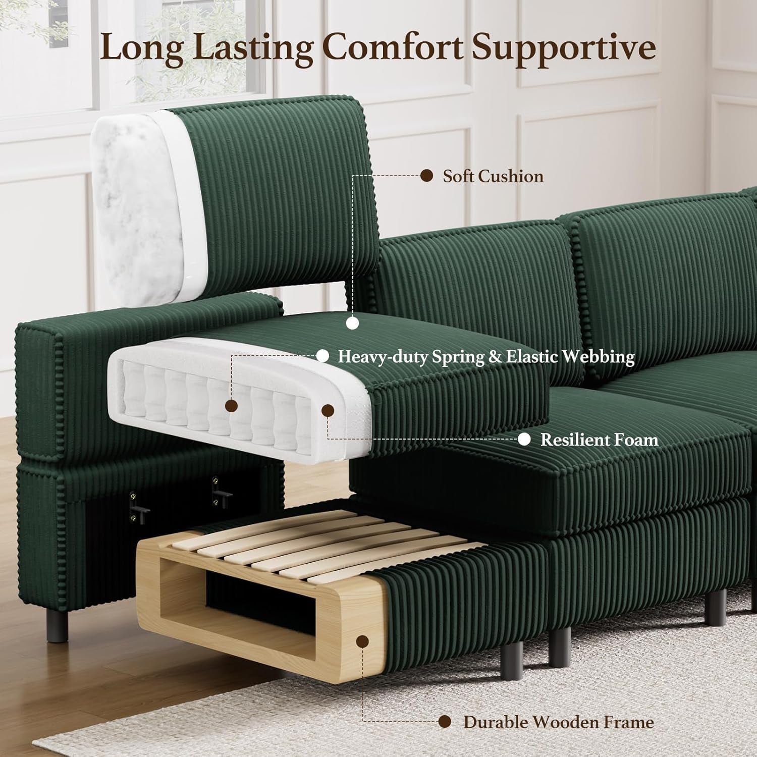 Green Modular Sectional Sofa Featuring Deep Storage-3