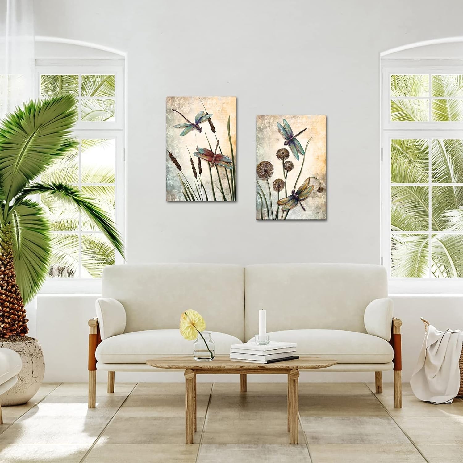 Beige Dragonfly Canvas Wall Art 16x24 Inches Giclee-4