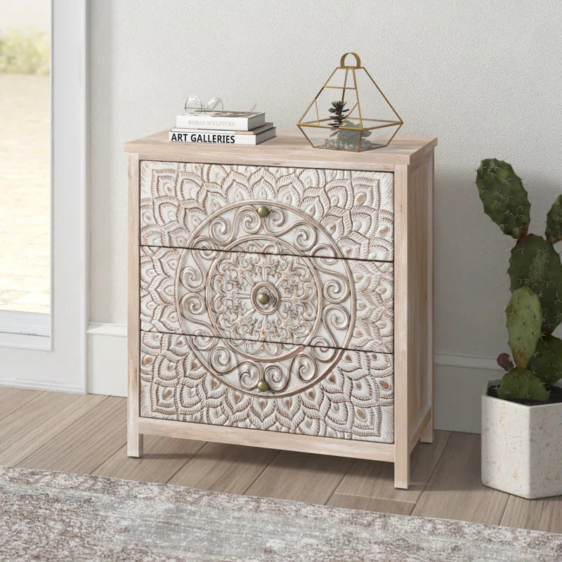 Boho Accent Chest With Medallion Storage Space Decor-0
