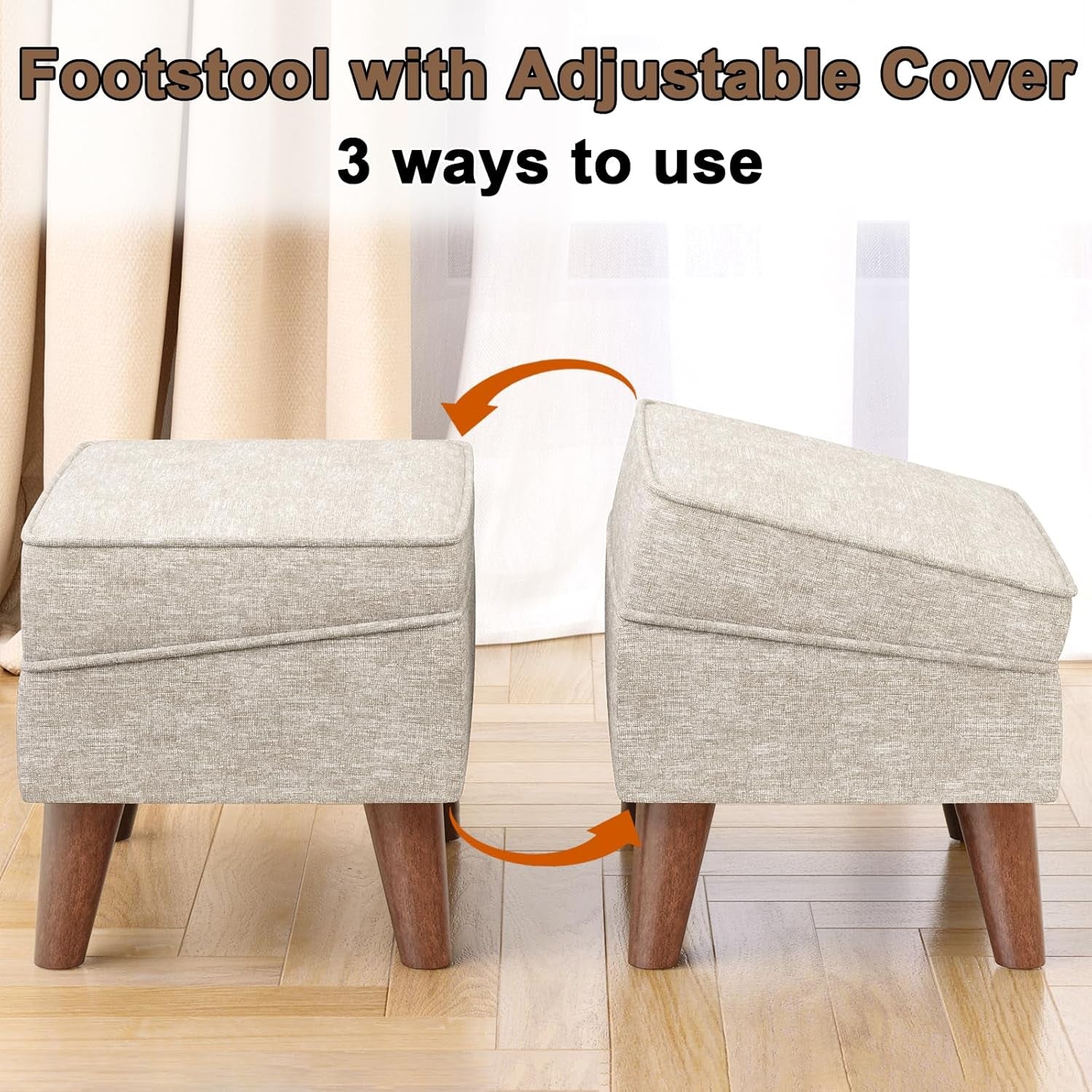 Beige Upholstered Storage Ottoman With Removable Lid-2
