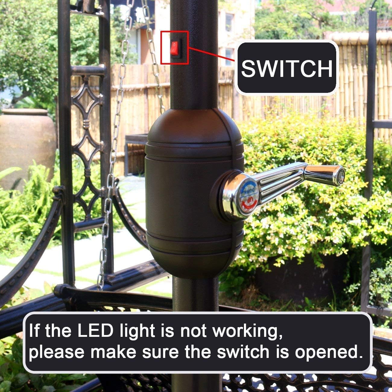 9 Ft Solar LED Lighted Patio Umbrella With Tilt And Crank Lift Light Tan-3