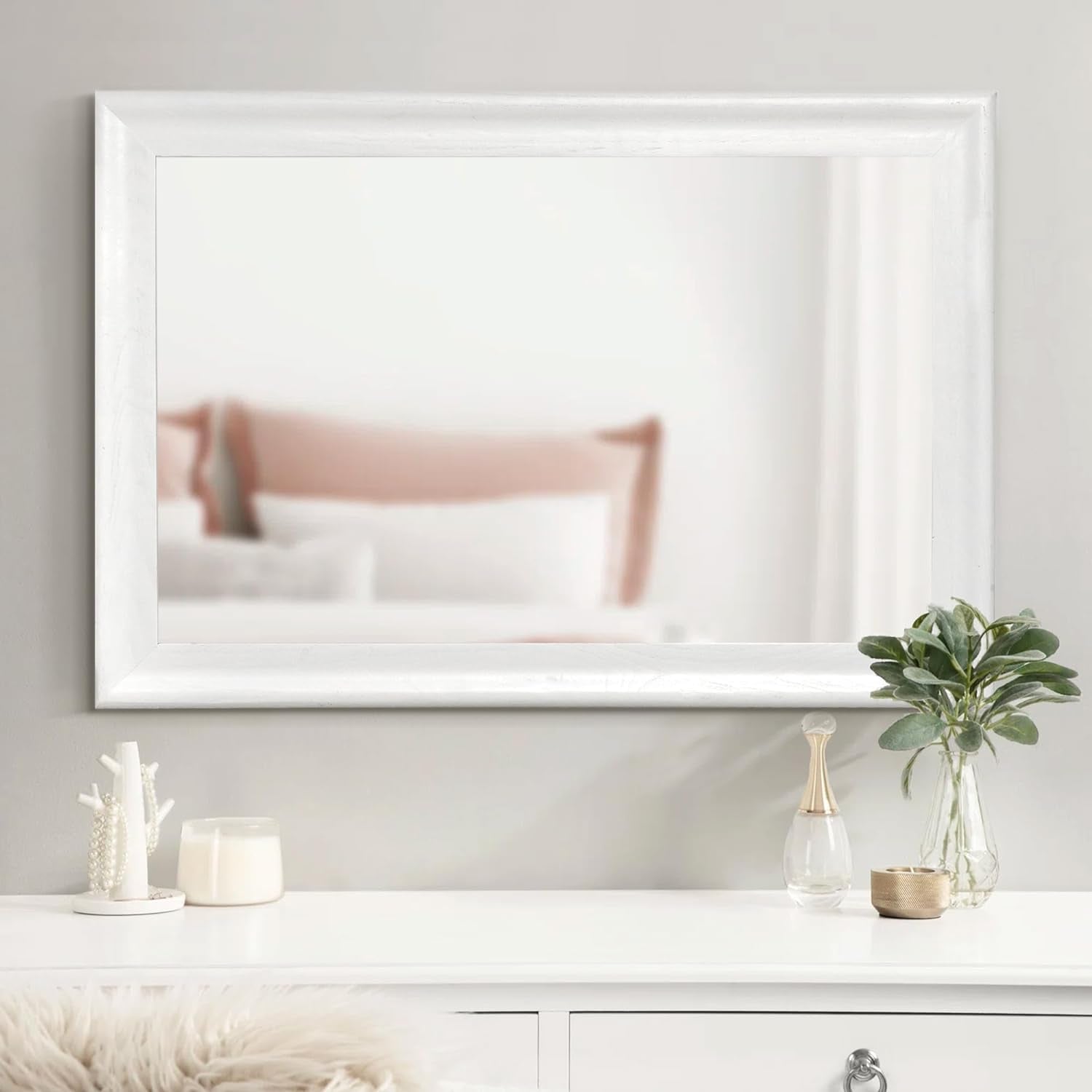 Rectangular White Wood Wall Mirror 24x36 Inches Bathroom-2