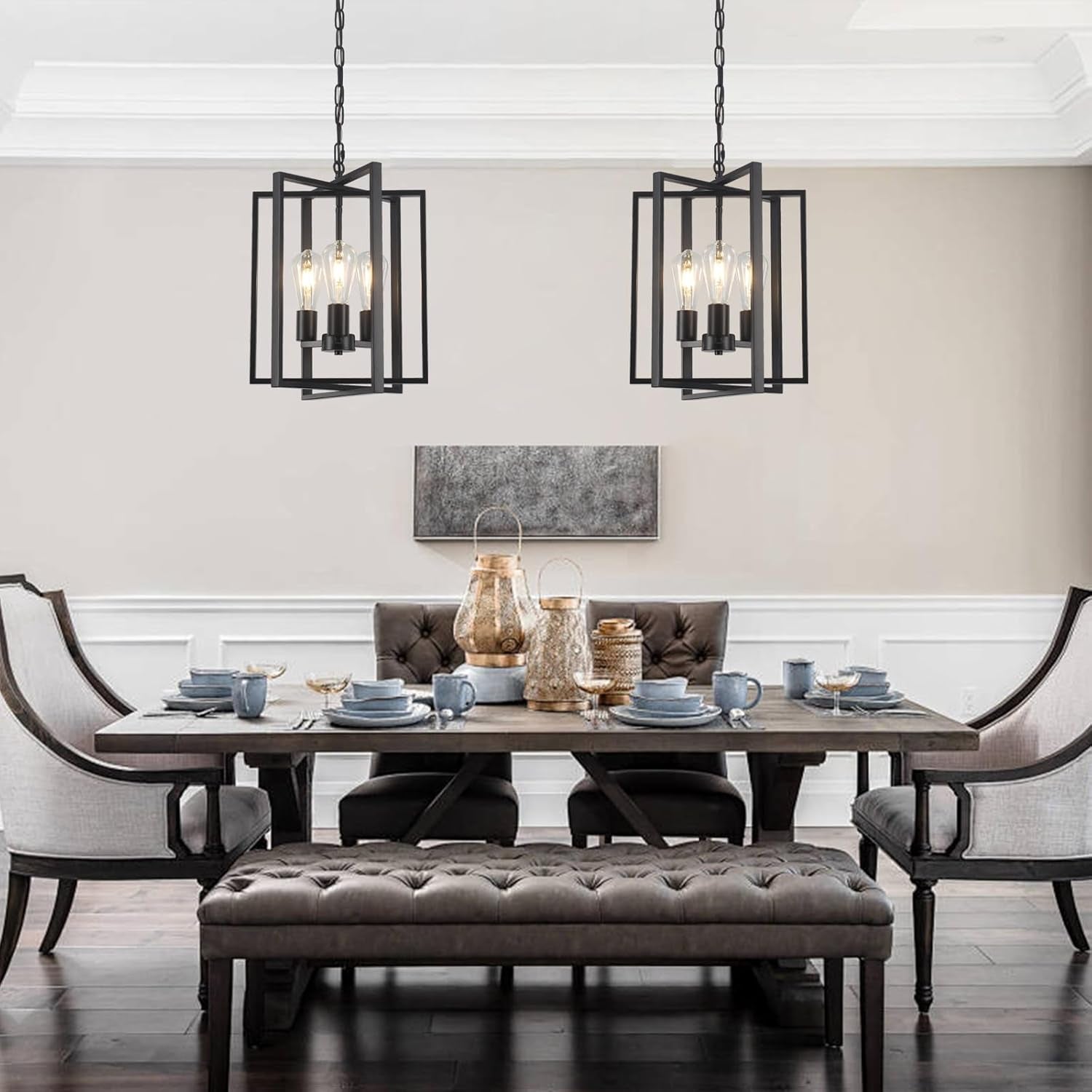 Black Farmhouse 3 Light Chandelier Pendant Kitchen-1