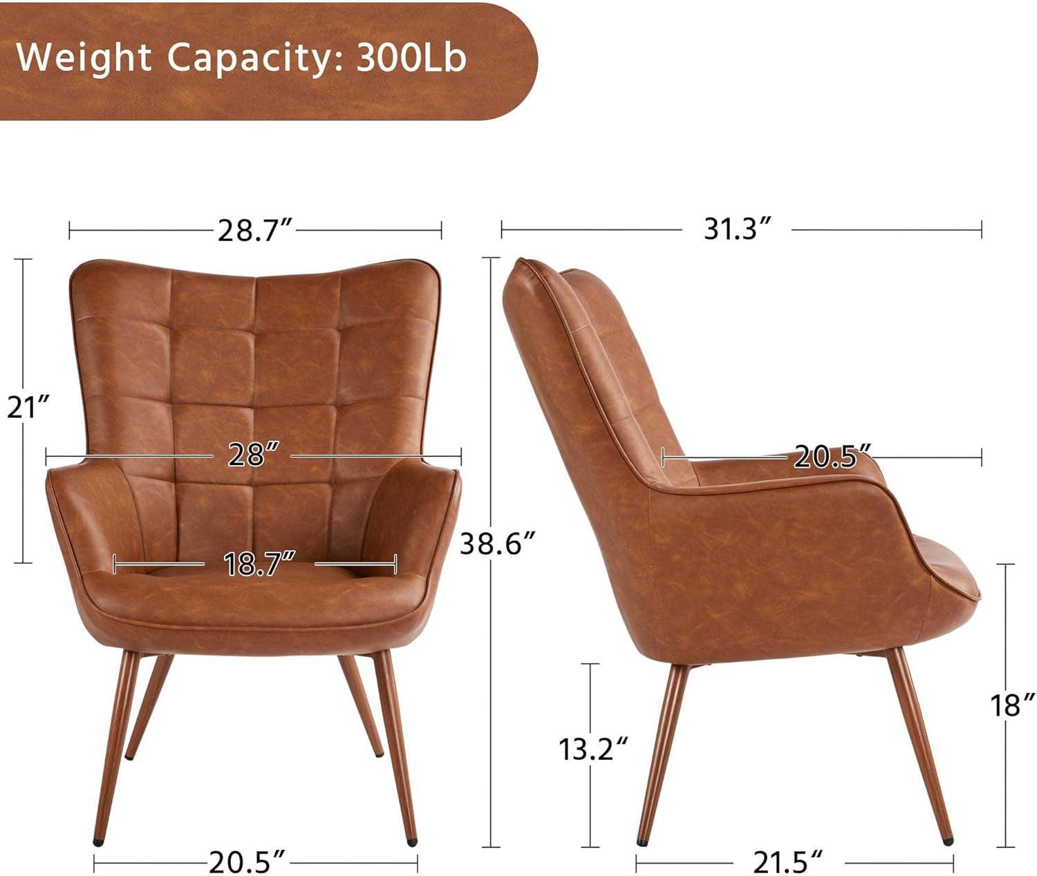 Leather Accent Chair Camel With Metal Legs For Living Room-1