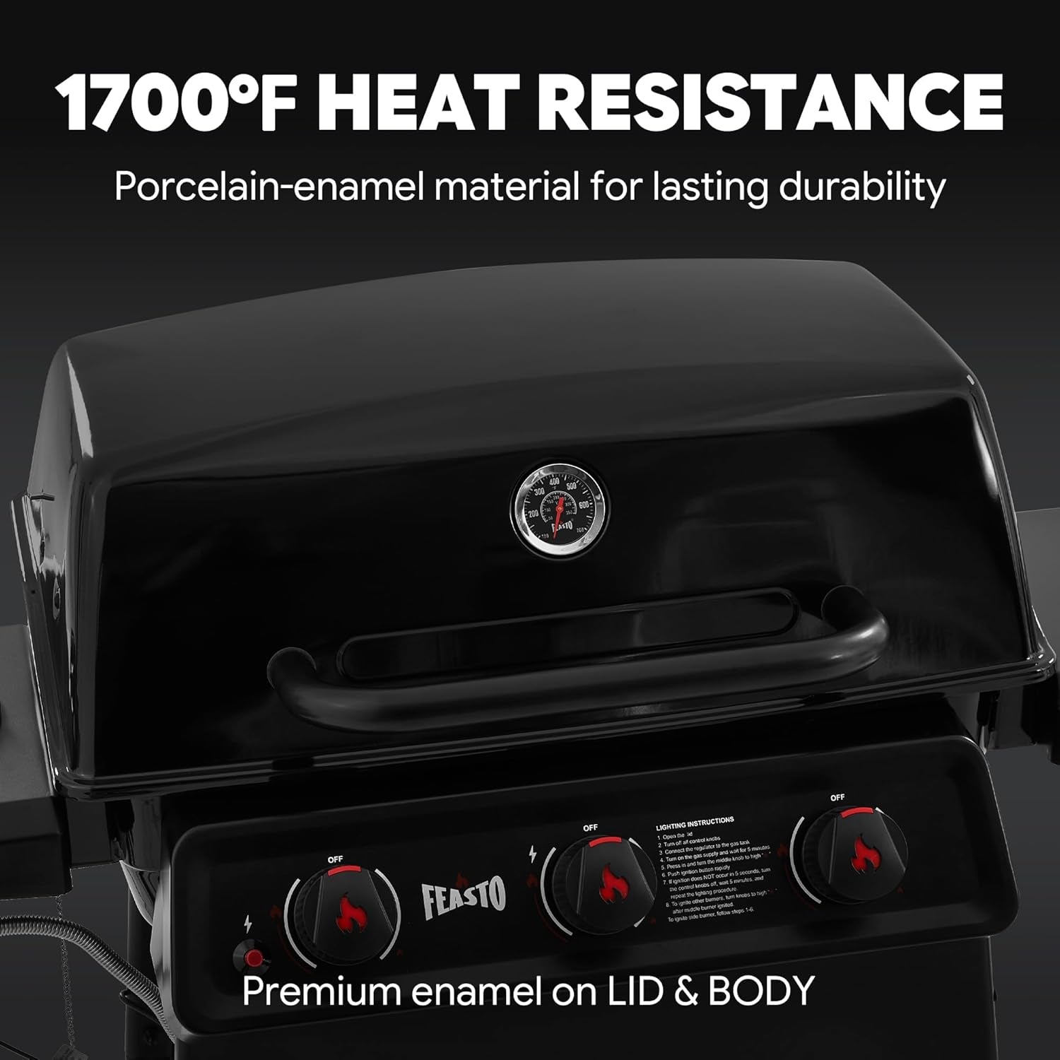 Three-Burner Propane Gas Grill With Porcelain-Enamel