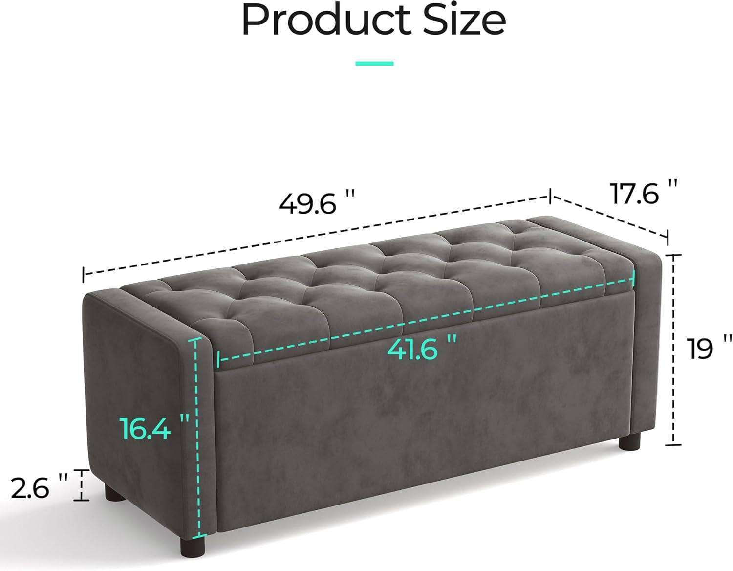50 Inch Grey Luxurious Upholstered Storage Ottoman-1