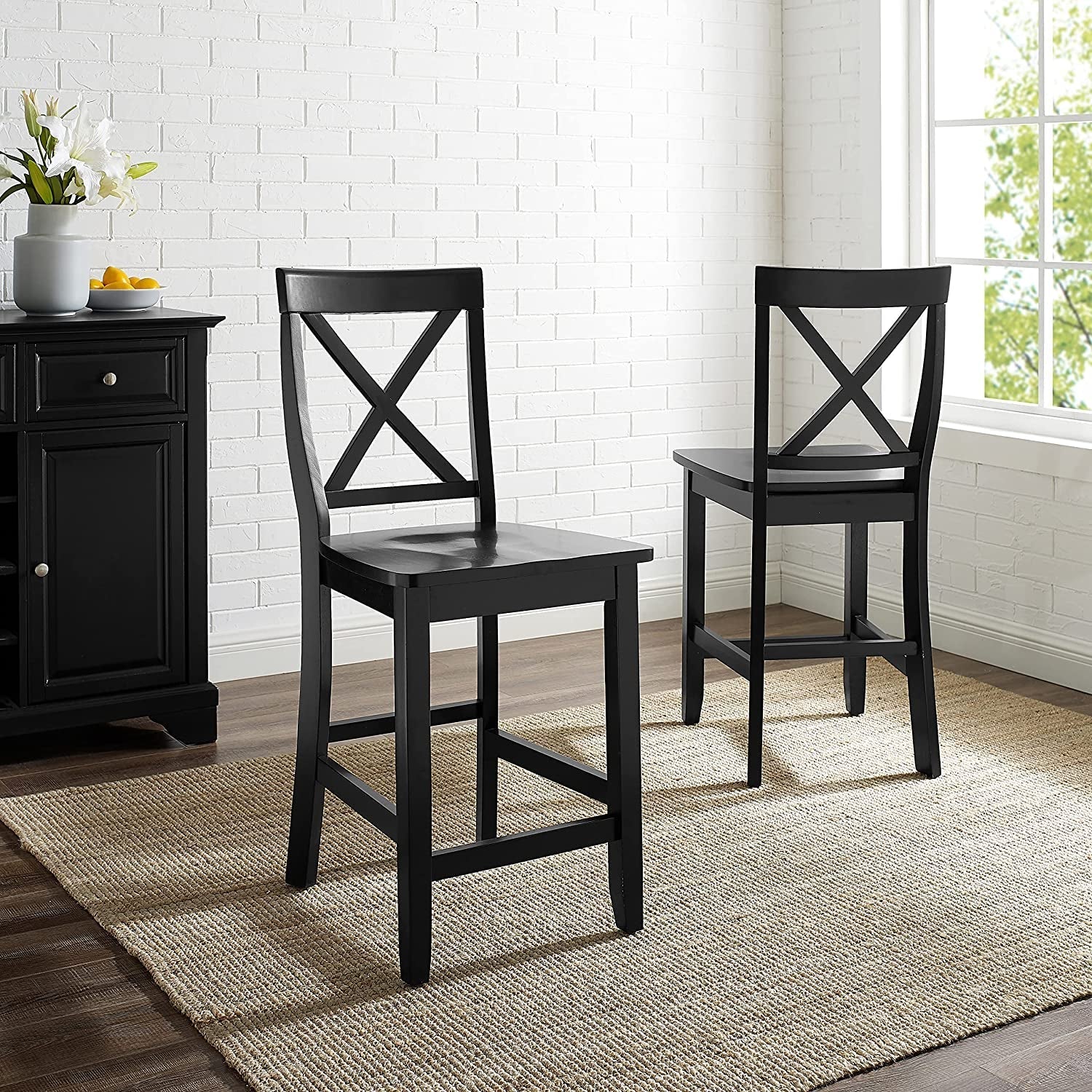 24 Inch X Back Bar Stool Set With Contoured Seat Ergonomic-1
