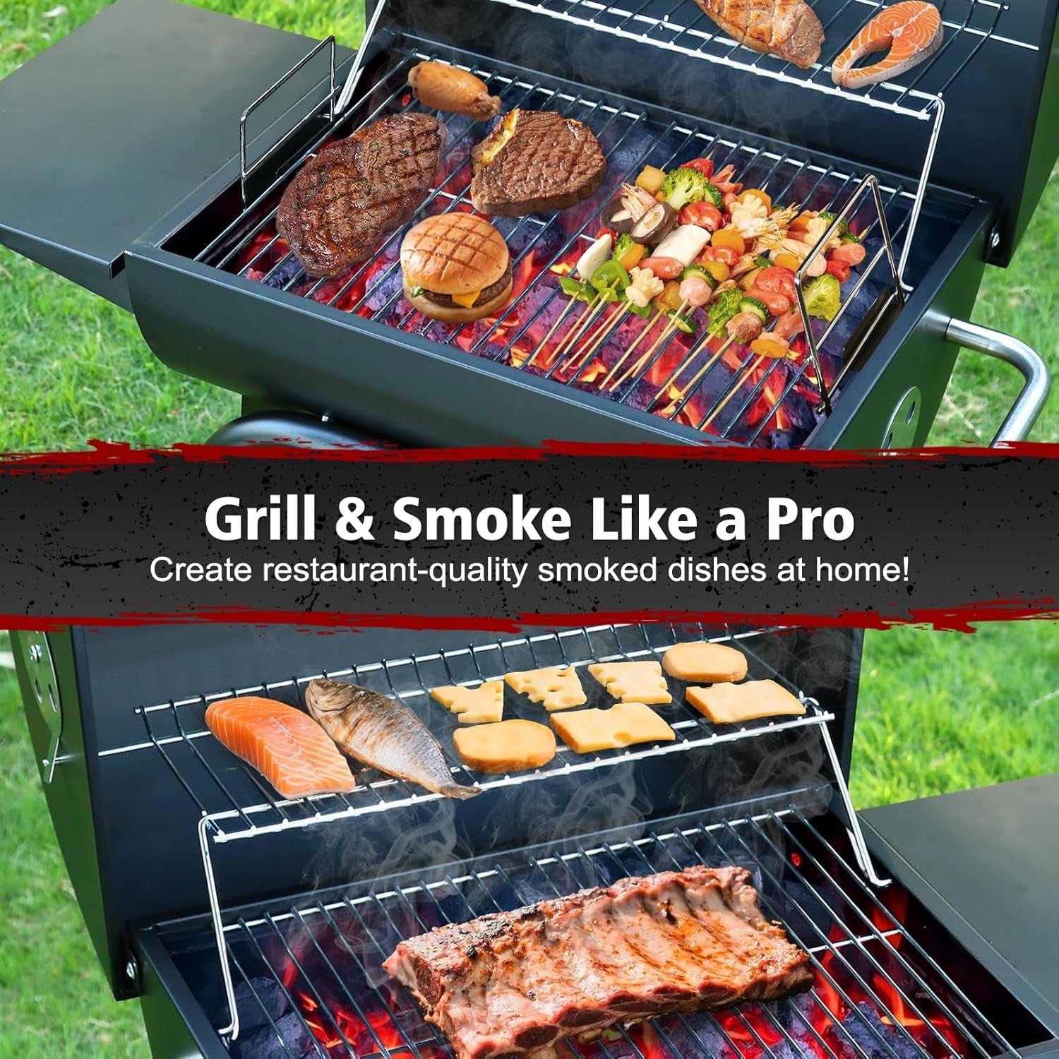 Extra Large Portable Charcoal Grill With Side Table