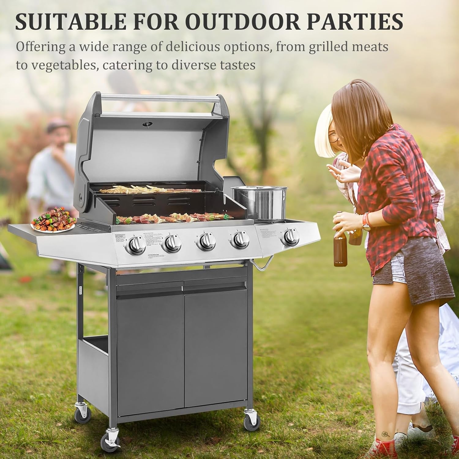 Propane Barbecue Grill Four Burner Black Stainless