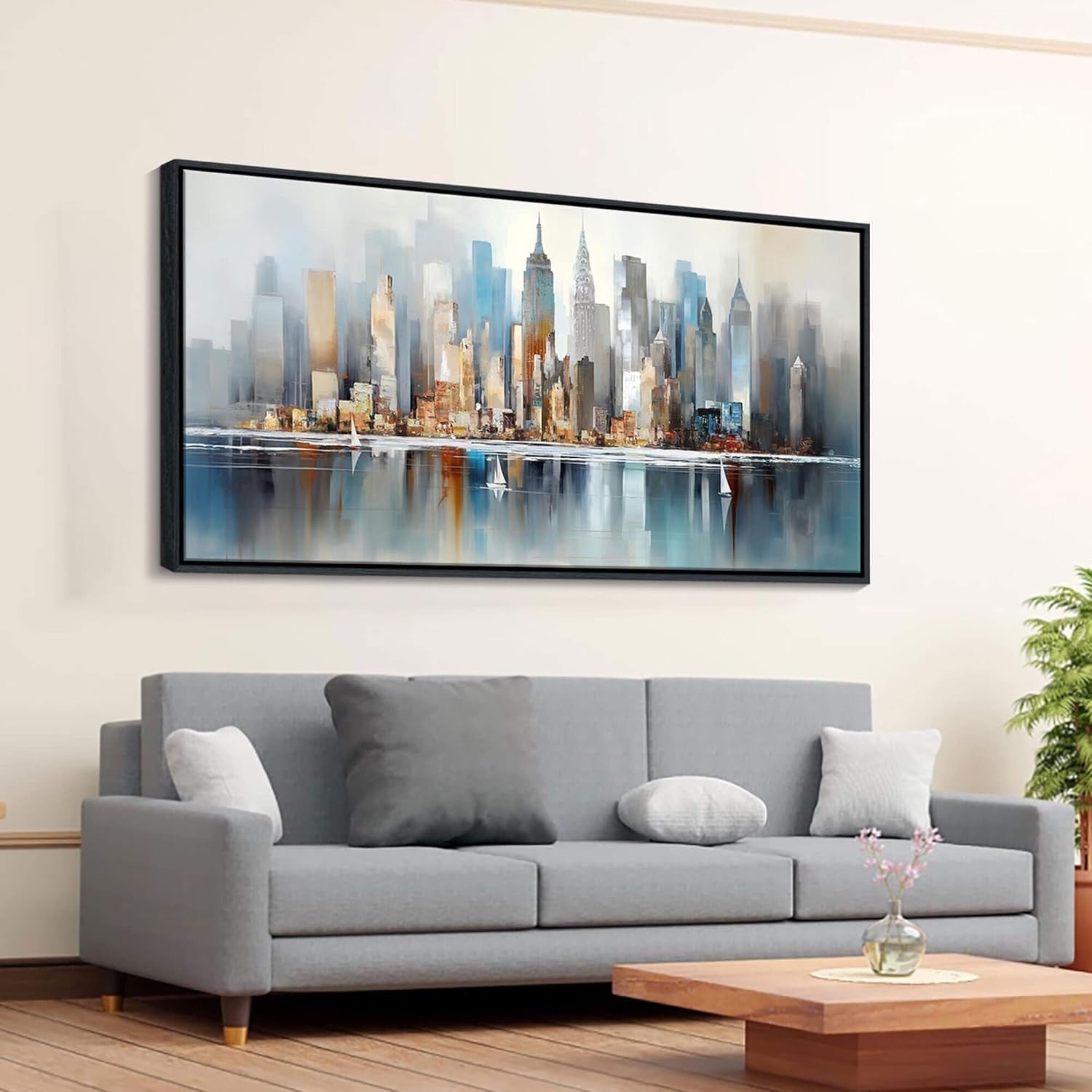 New York Metropolitan Skyline Framed Wall Art 20x40-3