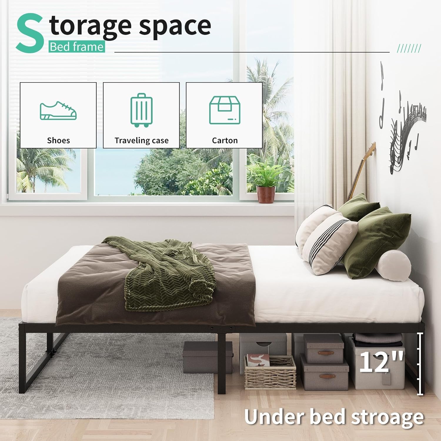 14 Inch Heavy Duty Metal Bed Frame with Slats-2