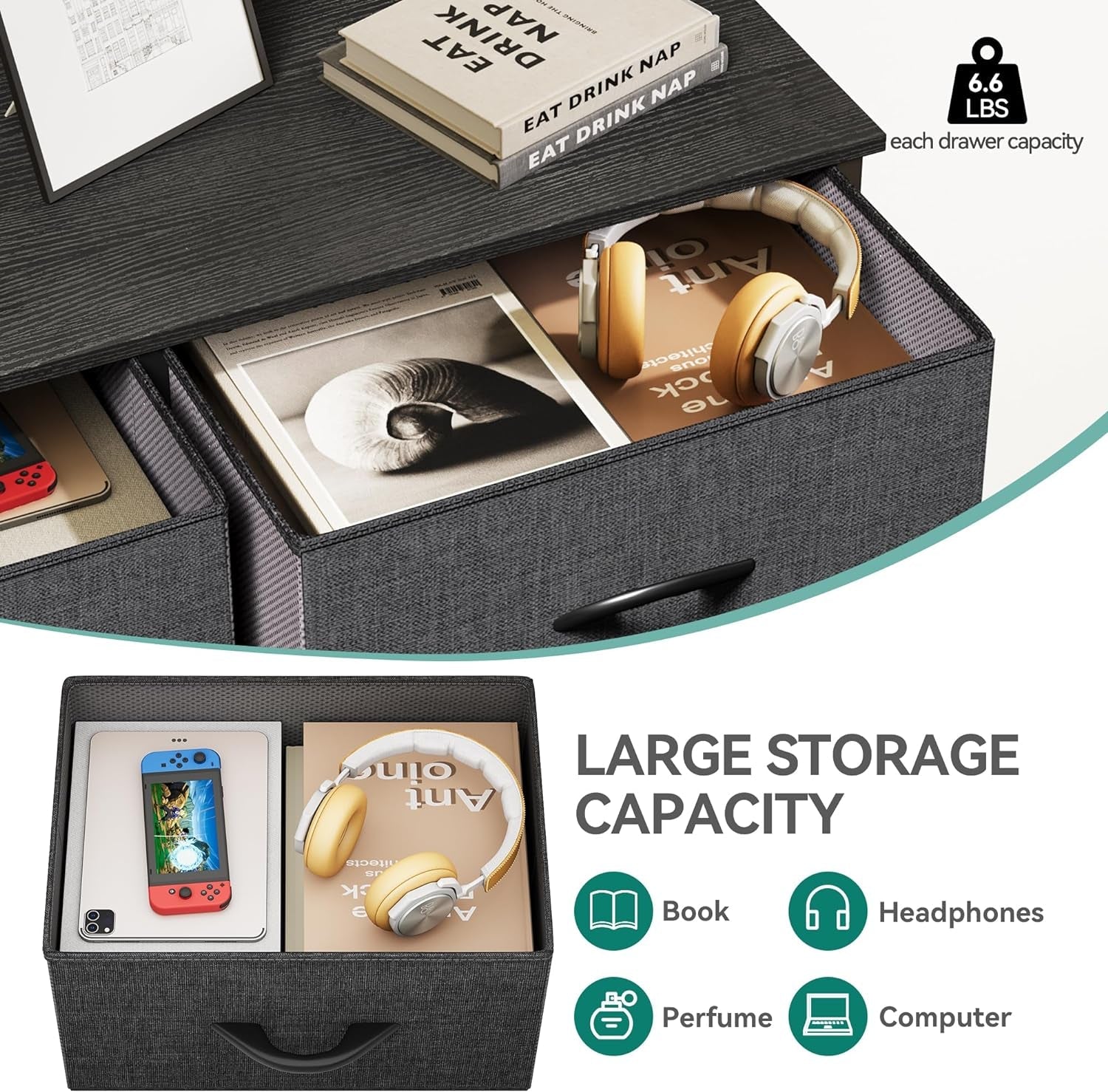 Tall Dresser With 8 Drawers And Fabric Bins For Bedroom-4