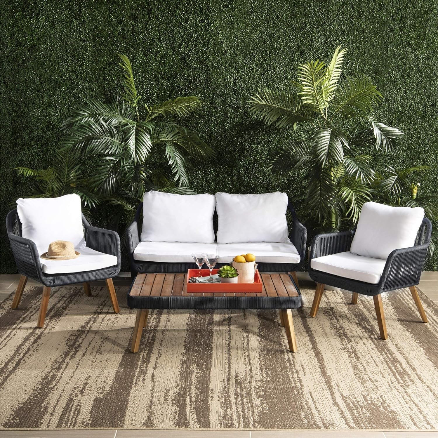 Outdoor Patio 4 Piece Eucalyptus Rope Furniture Set-2