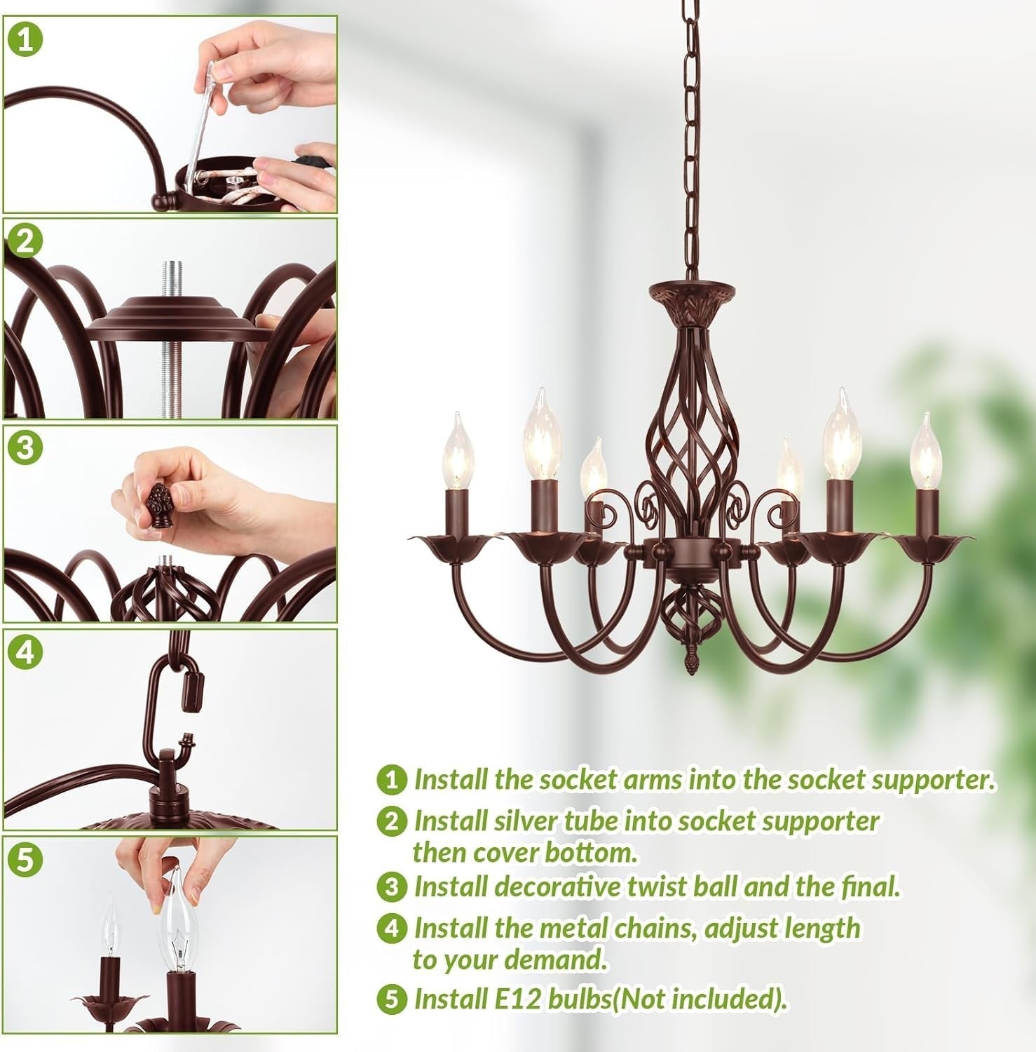 Six Light Farmhouse Candle Chandelier Oil Rubbed Brown Ceiling Light-1