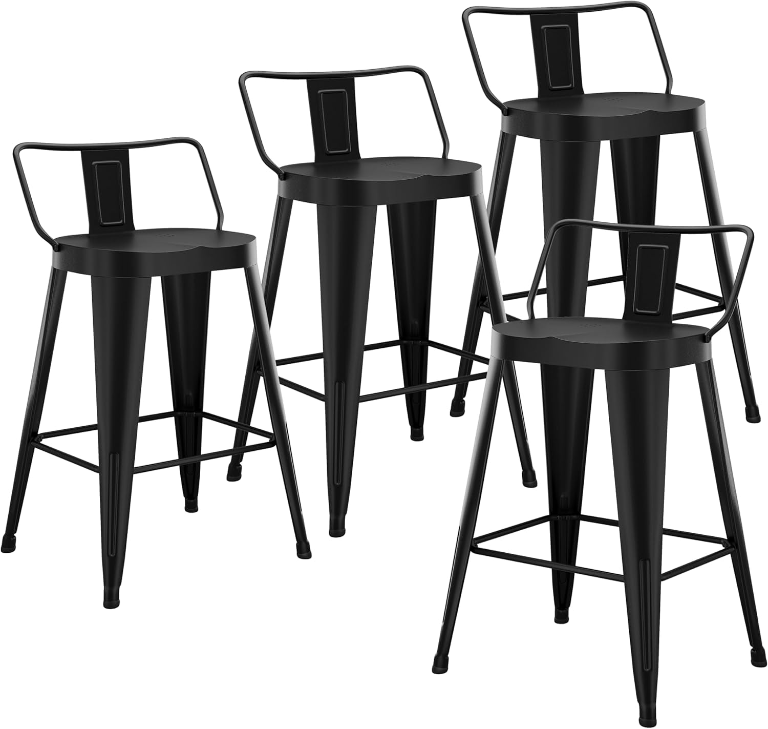 30 Inch Bar Stools Set of 4, Industrial Metal Barstools Farmhouse Bar Chairs with Large Seat for Kitchen Island (30 Inch, Black)-4