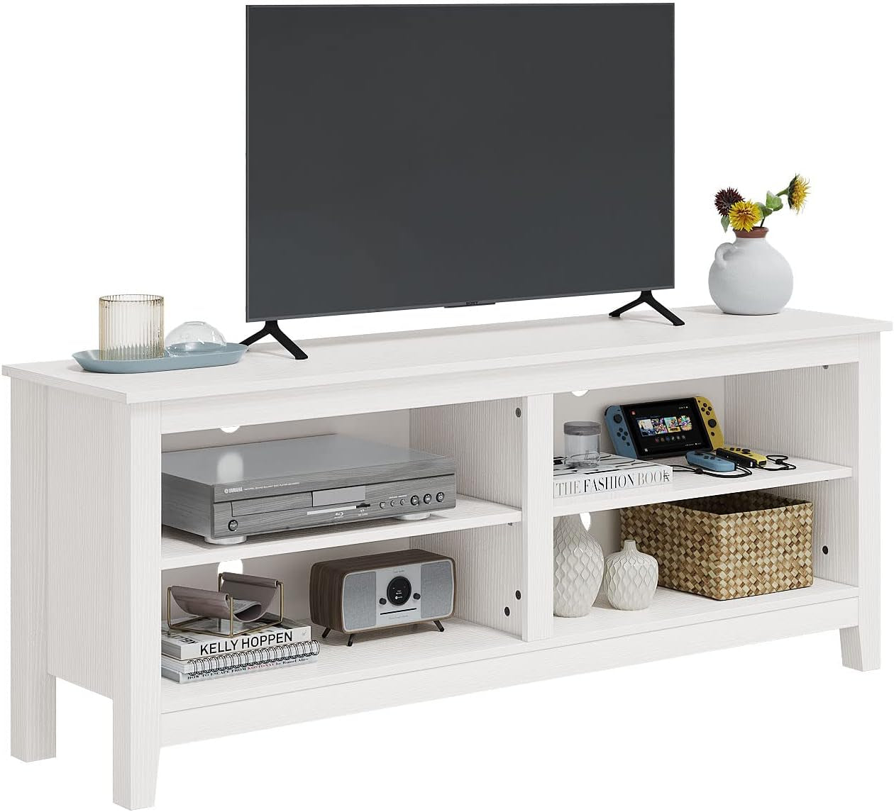 White 4 Cubby TV Stand for 60 Inch TV-4
