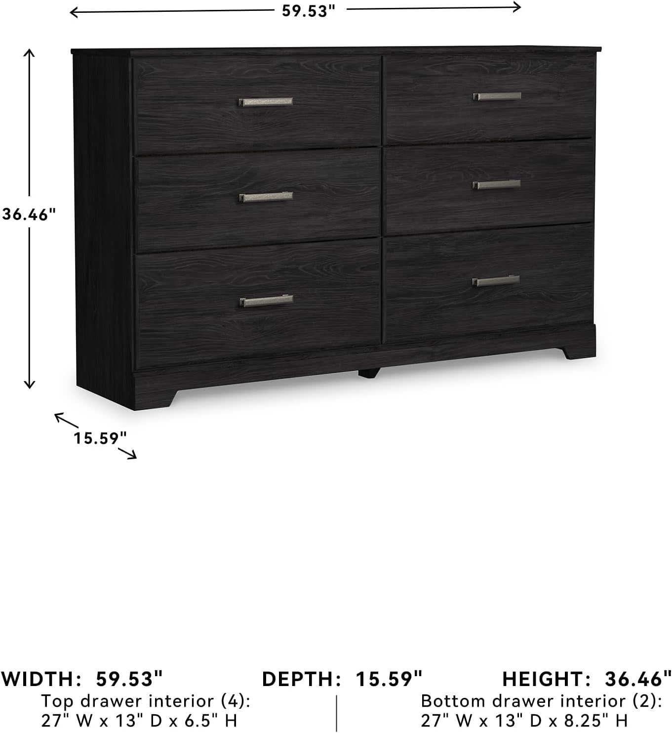 Six Drawer Dresser Black Matte Finish Engineered Wood-2