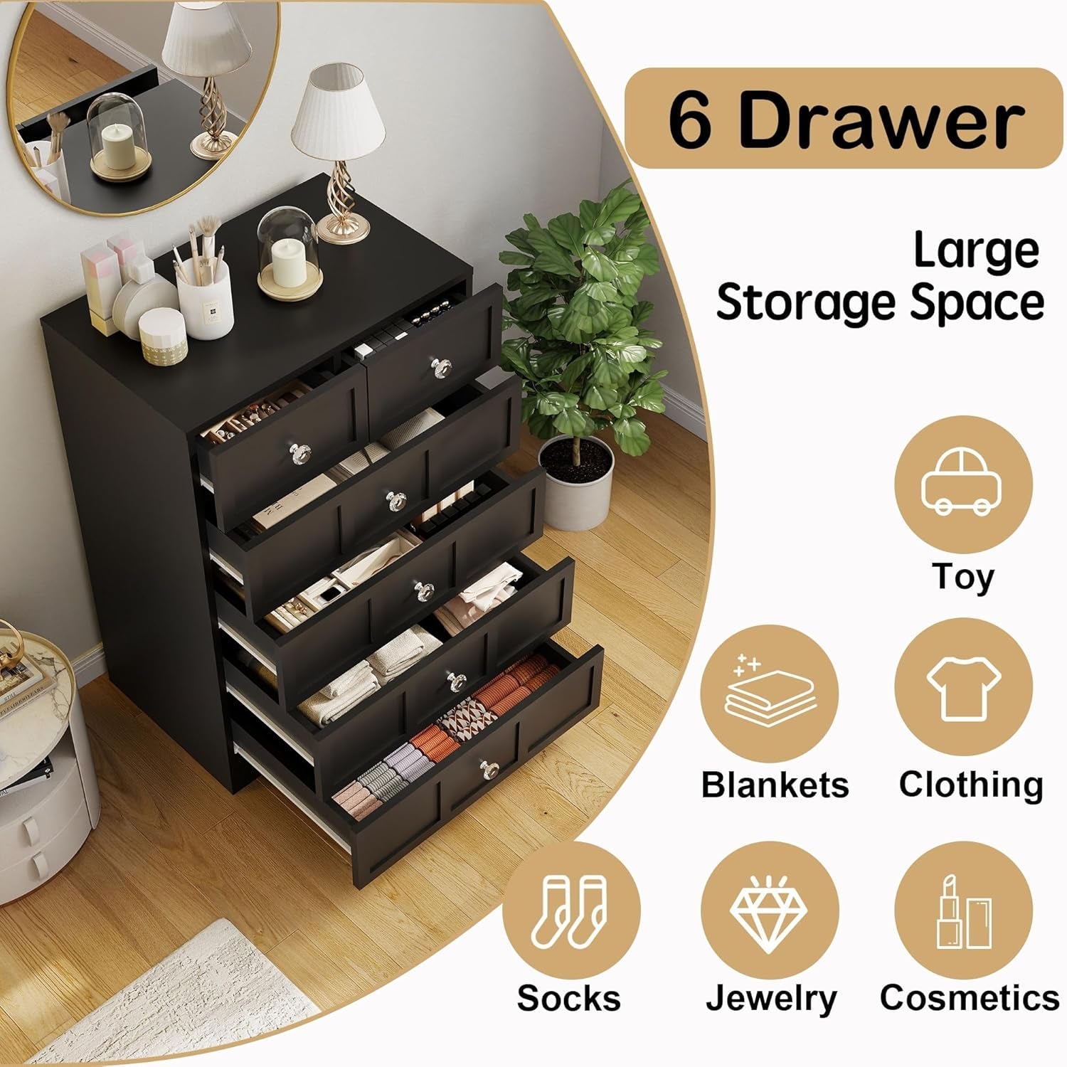 Black TwentyFourInch Fluted Dresser For BedroomSpace-4