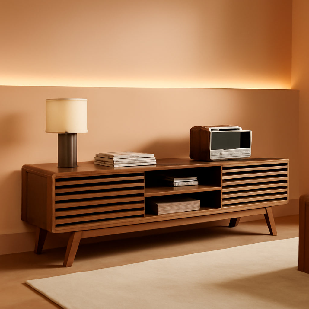 59" Walnut Mid Century Modern TV Stand-0