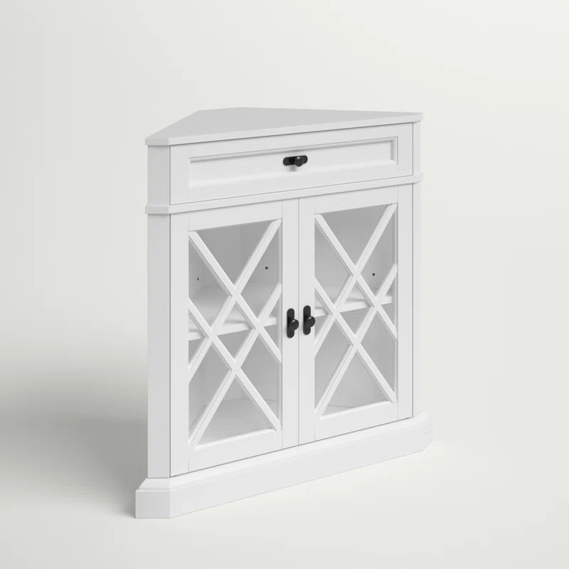 Triangular Corner Accent Cabinet With Drawer And Shelves-4