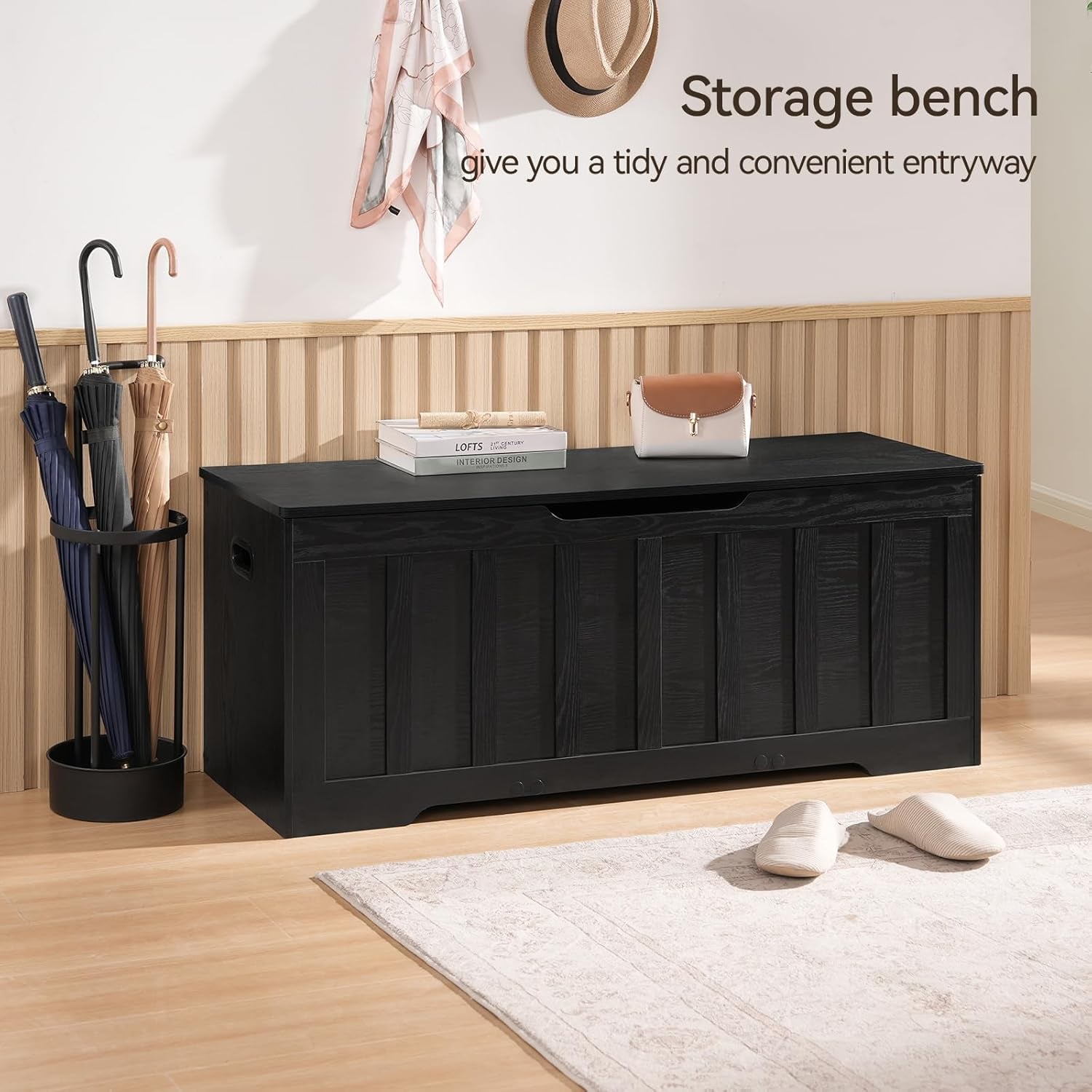 Black 47.2 Inches SolidWood Oversized Storage Bench-4