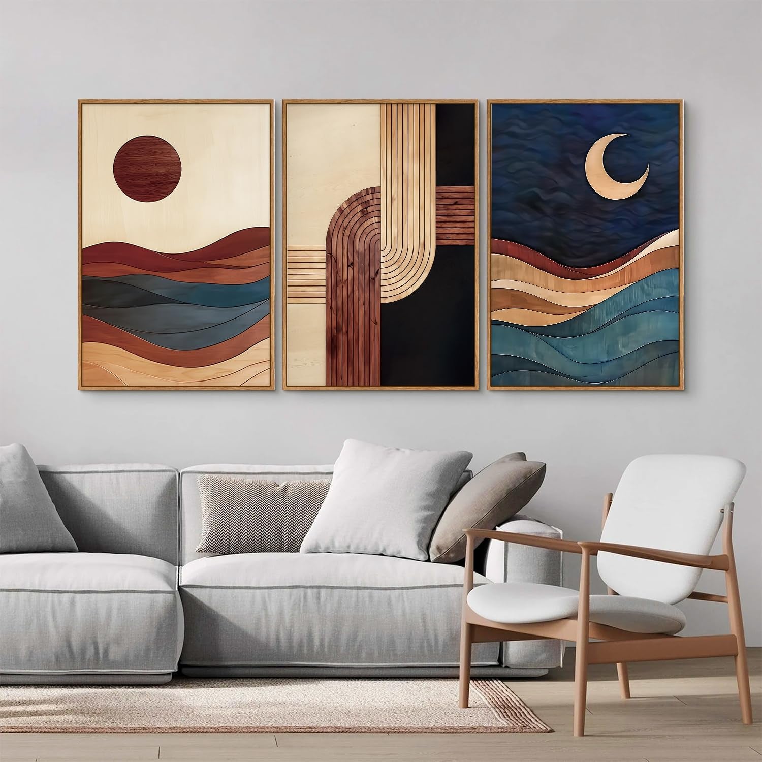 Three-Panel Beige Framed Canvas Wall Art 16x24 Inches-2