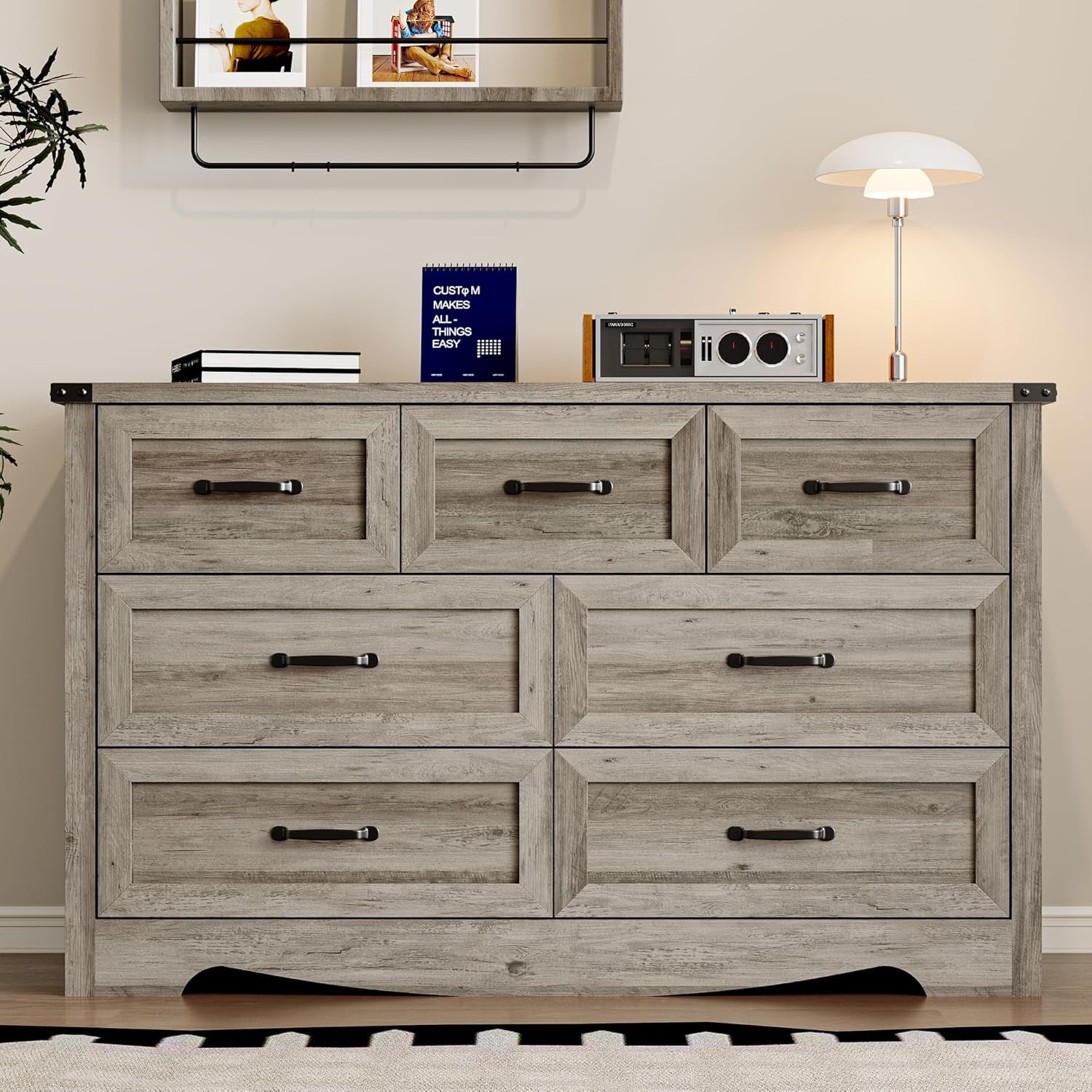 Seven Drawer Dresser Featuring Brushed Metal Handles-2