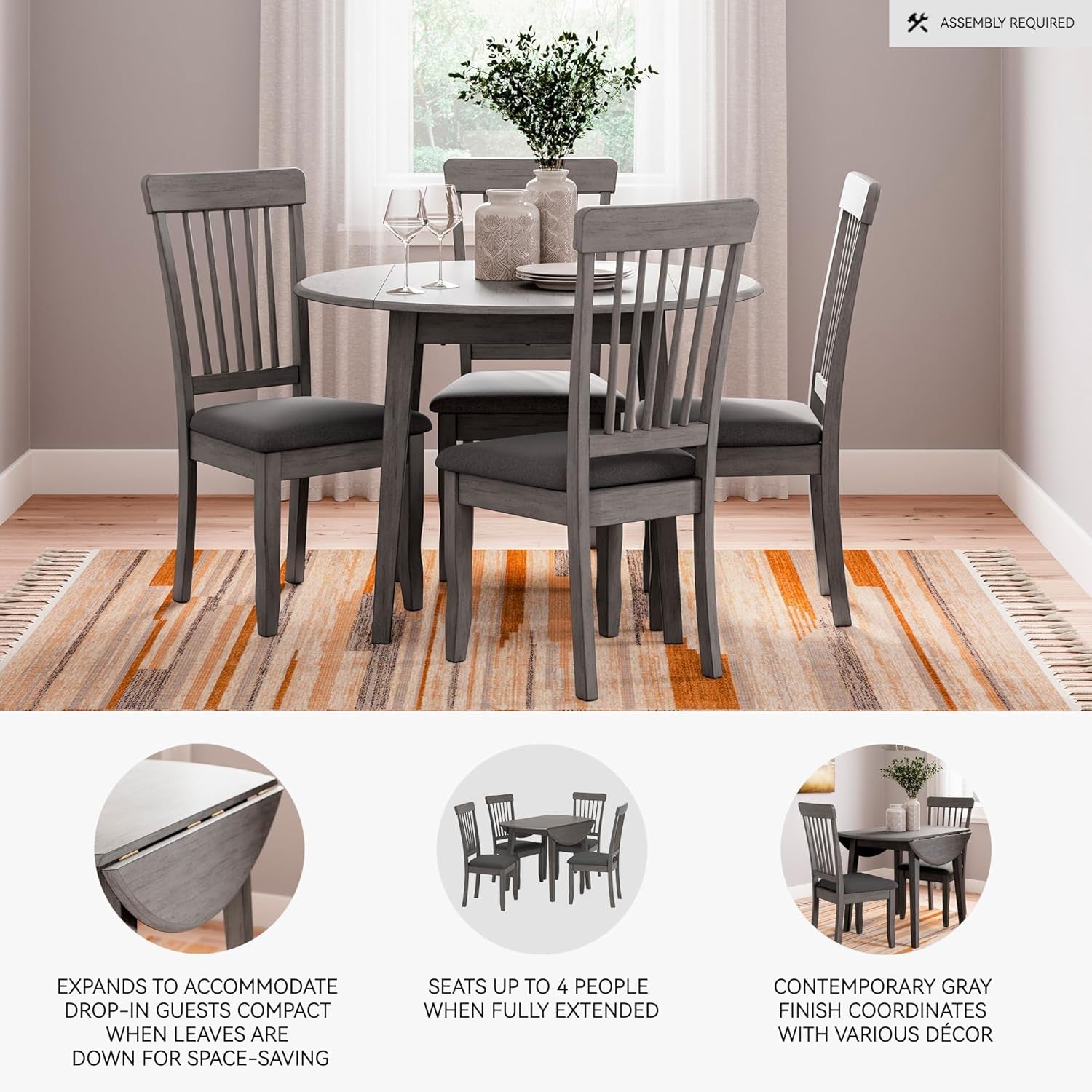 Commercial Gray Circular Drop Leaf Dining Table-3