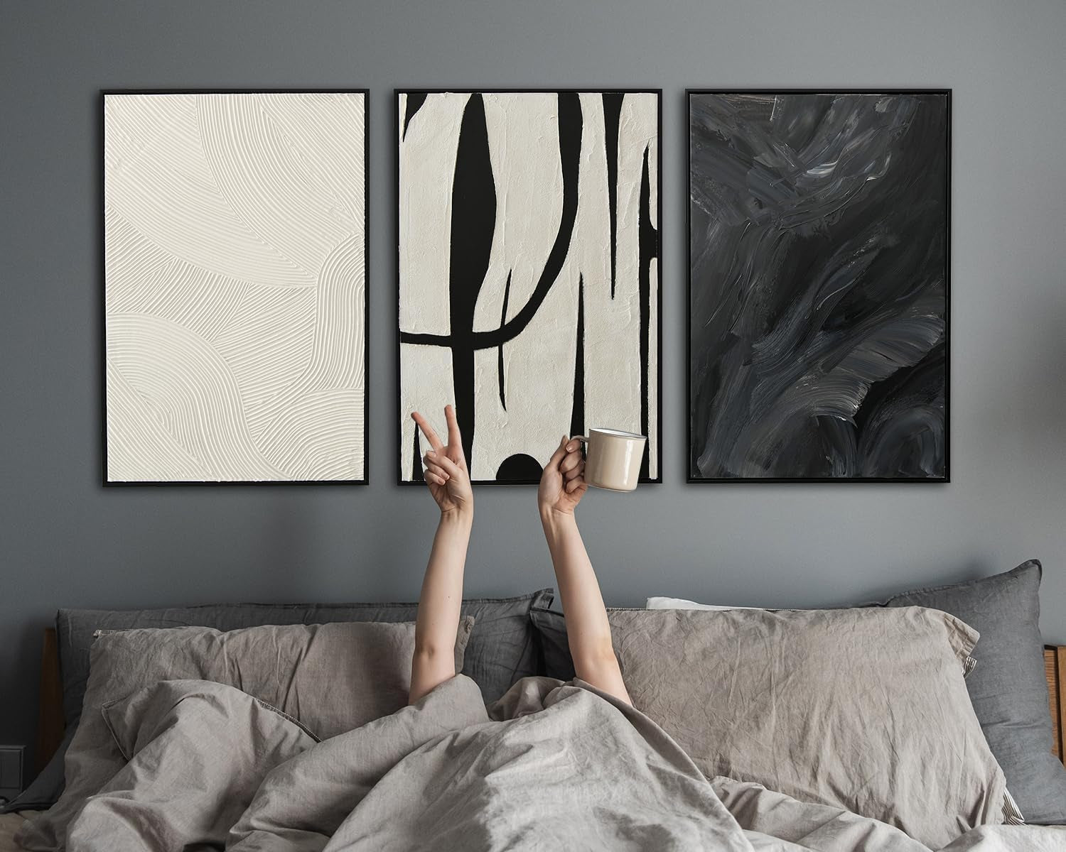 Monochrome Textured Abstract Wall Art Framed 24X36Inches-4