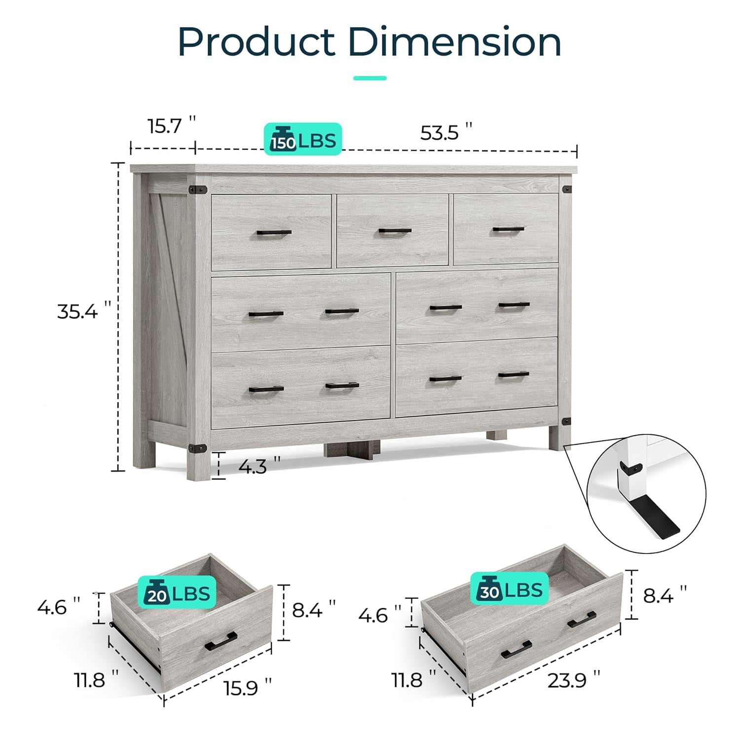 Farmhouse Dresser Featuring Seven Deep Drawers Grey-2