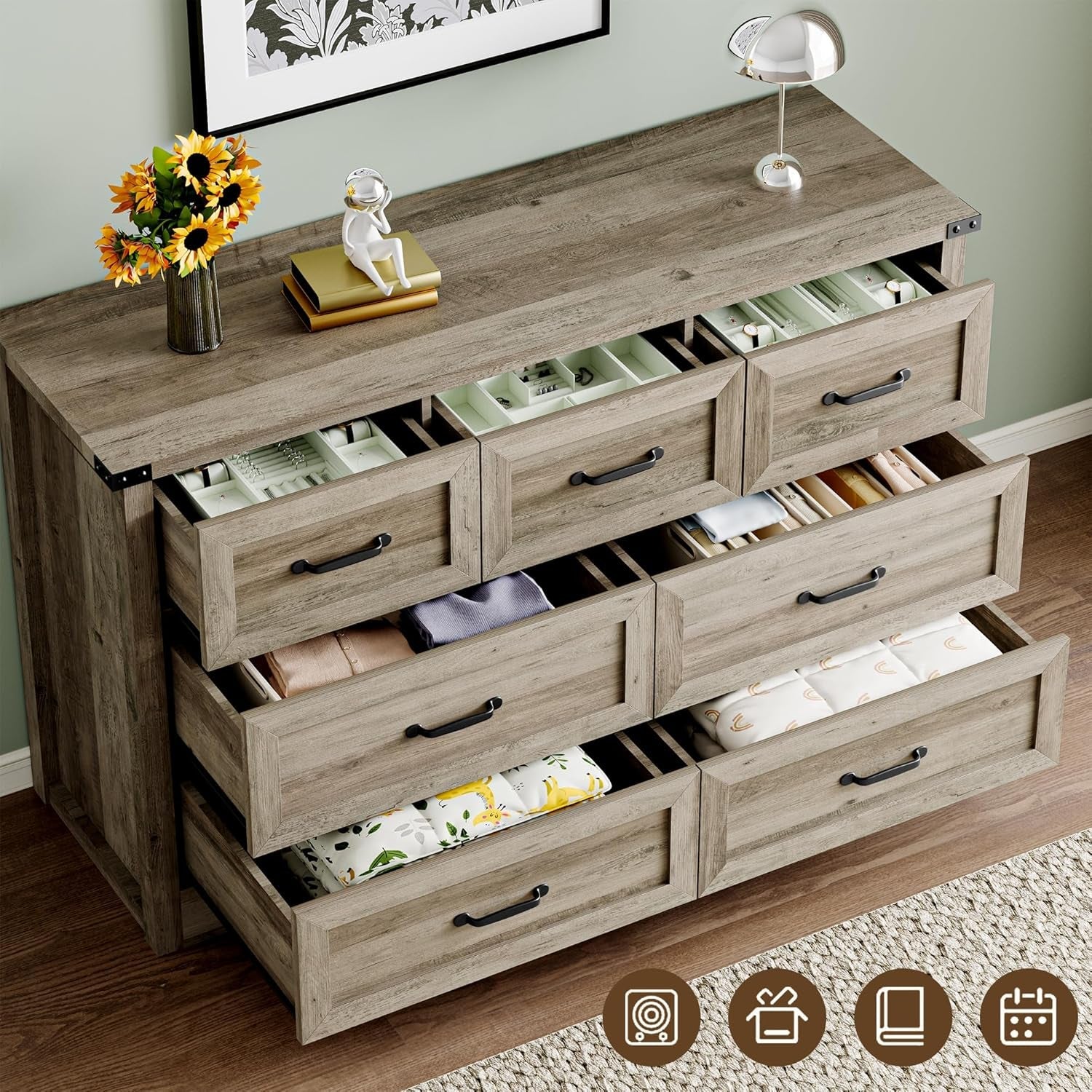 Seven Drawer Dresser Featuring Brushed Metal Handles-4