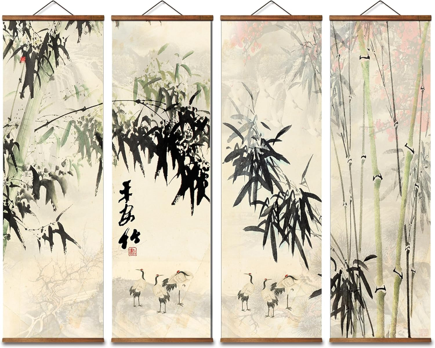 Hand crafted Impression Bamboo Forest Scroll Wall Art Walnut-0