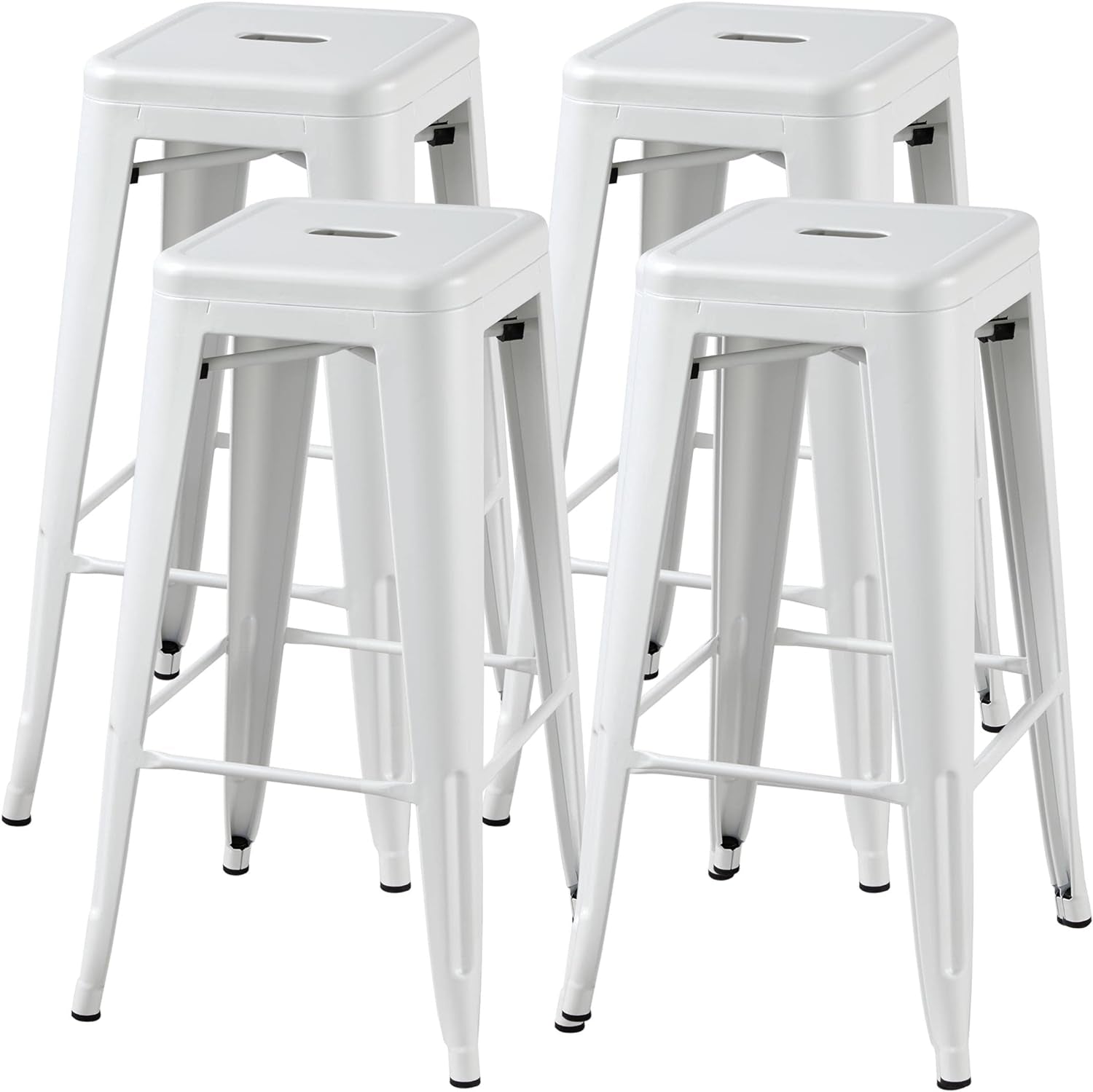 Metal Bar Stools 30Inch Barstools Counter Height Bar Stools Set of 4 Indoor & Outdoor Stackable Bartools Industrial Bar Stools for Bistro/Bar/Kitchen, White-0