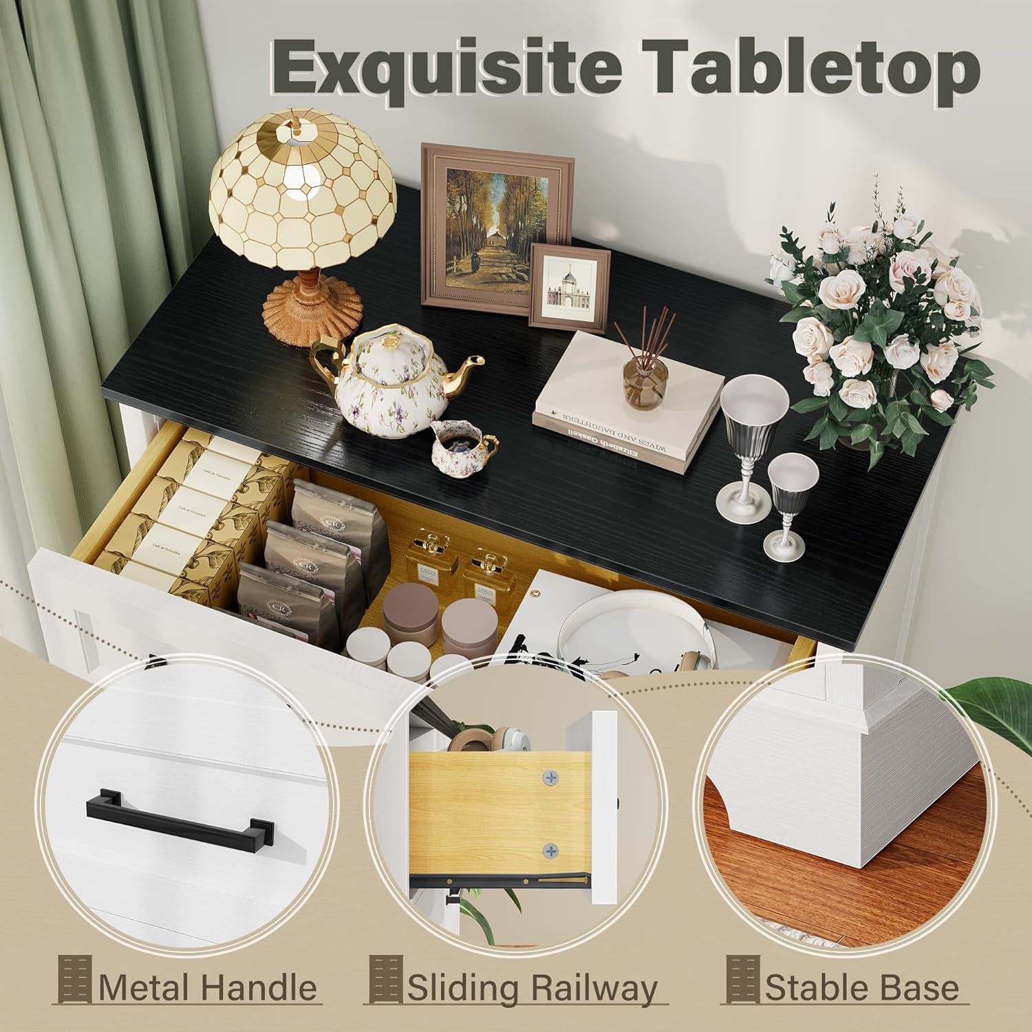 Tall Dresser Five Drawers Farmhouse White Distressed-4